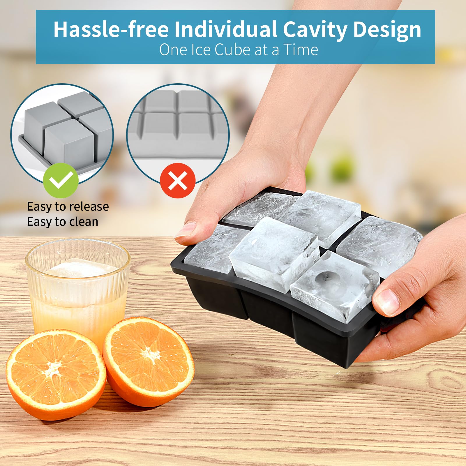 3 Pack Large Ice Cube Trays for Freezer Easy Release Square Silicone Ice Cube Maker with Removable Lid - Image 3