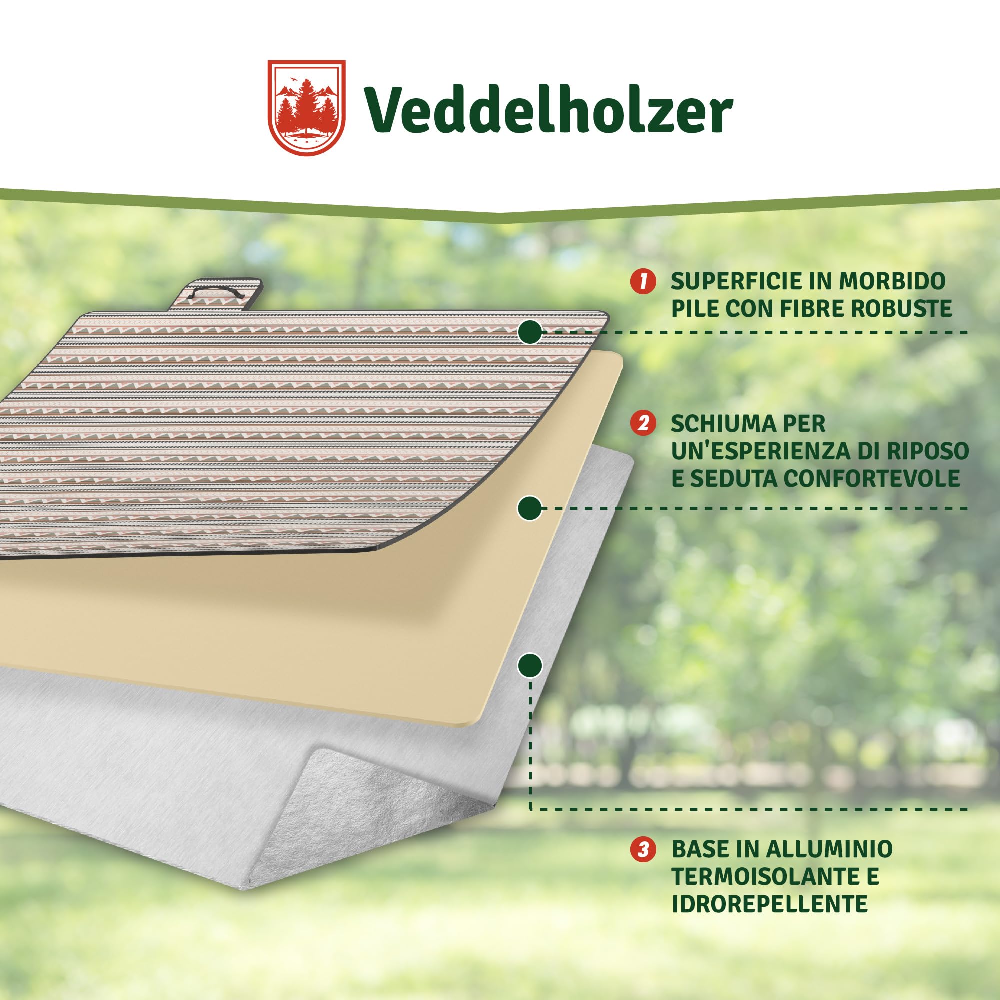 Coperta da picnic Boho impermeabile 200 x 200 cm Veddelholzer XXL isolata e imbottita