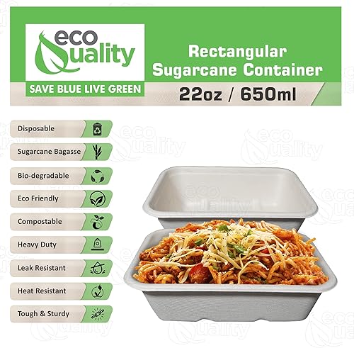 Miniatura 2 de Cuencos desechables de 22 onzas  Cuencos rectangulares compostables de fibra de caña de azúcar, biodegradables, ecológicos, oblongos, para llevar,