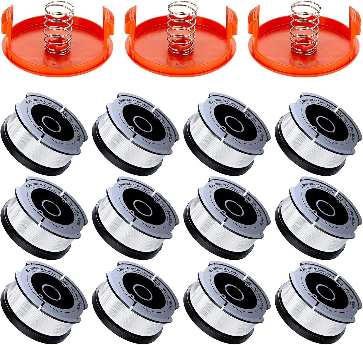 Weed Eater String Compatible with Black+Decker, AF-100 0.065" Weed Wacker String Refill 360ft Automatic Feed String Trimmer Replacement Line Spool for Black&Decker (12Spools + 3Caps+3Springs) | String Trimmer Replacement Spool for Black&Decker