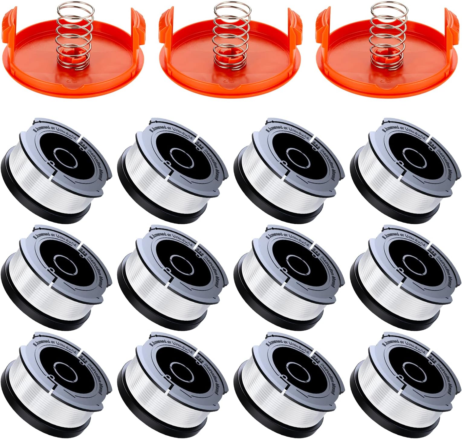 Weed Eater String Compatible with Black+Decker, AF-100 0.065" Weed Wacker String Refill 360ft Automatic Feed String Trimmer Replacement Line Spool for Black&Decker (12Spools + 3Caps+3Springs)