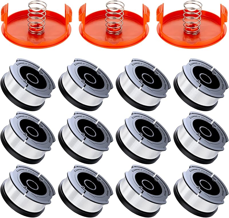 Weed Eater String Compatible with Black+Decker, AF-100 0.065" Weed Wacker String Refill 360ft Automatic Feed String Trimmer Replacement Line Spool for Black&Decker (12Spools + 3Caps+3Springs) | String Trimmer Replacement Spool for Black&Decker