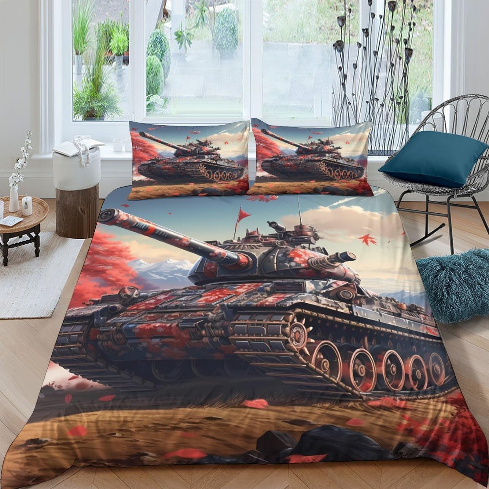 Ctjqhvkz Style-6 3D Printed Battle Tank Fitted Sheet Microfiber Soft Durable Warfield Scene Bed Cover For Bedroom Dorm Decor Single（135X200cm）