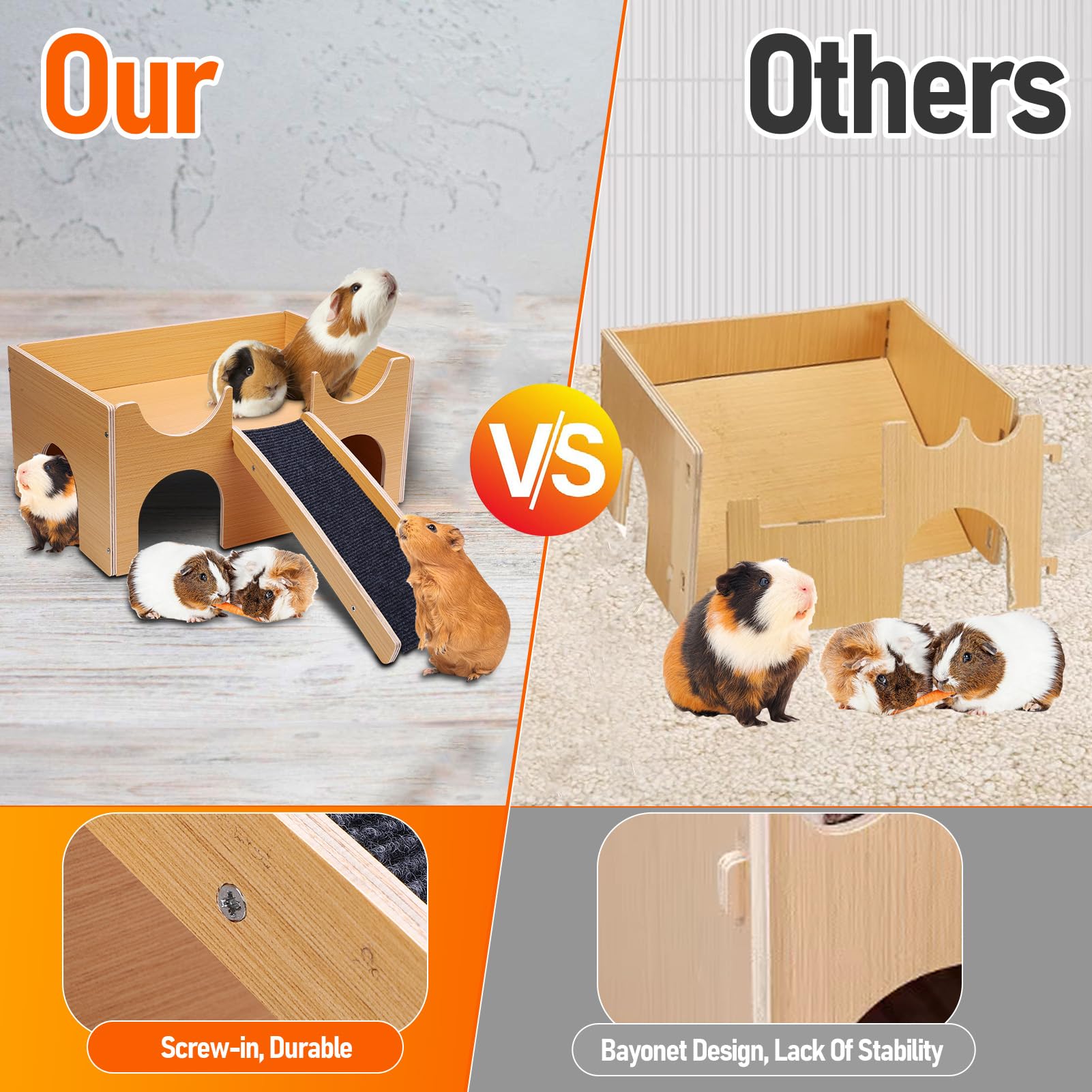 Gugxiom Updated Guinea Pig Hideout,Guinea Pigs House with Stairs and Soft Mats,Guinea Pig Hut for Hamster,Rabbit,and Other Small Animals(Upgrade) - Image 4