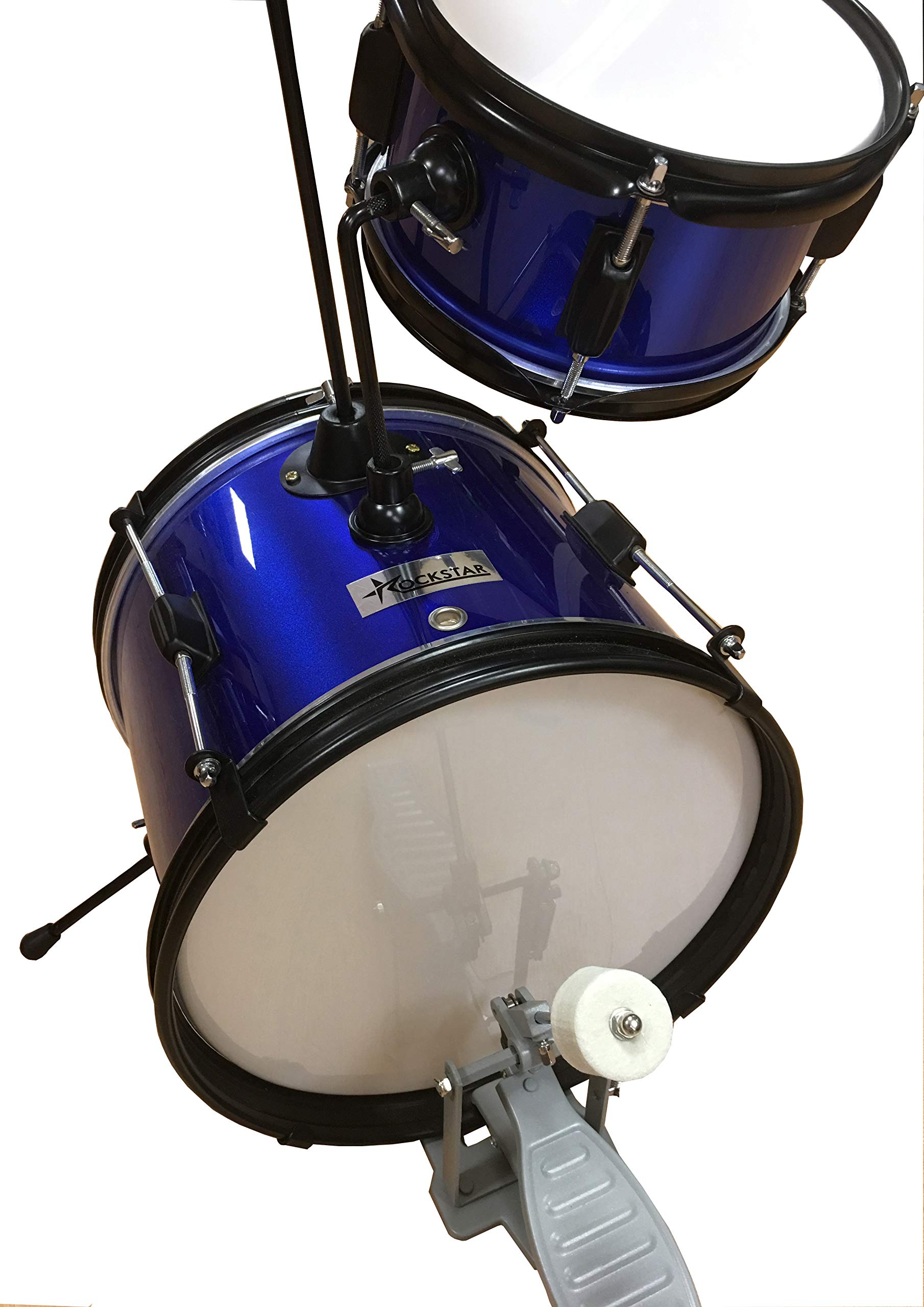 ROCKSTAR - Batería Iniciacion Fabricada de Madera 1044BL Instrumento Musical Percusión Asiento Pedal de Bombo y Baquetas