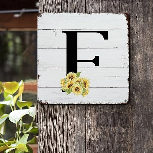 Miniatura 2 de ArogGeld Letrero de hojalata con inicial F, del alfabeto, girasol, floral, de aluminio, póster de monograma de metal, decoración de pared, campo de
