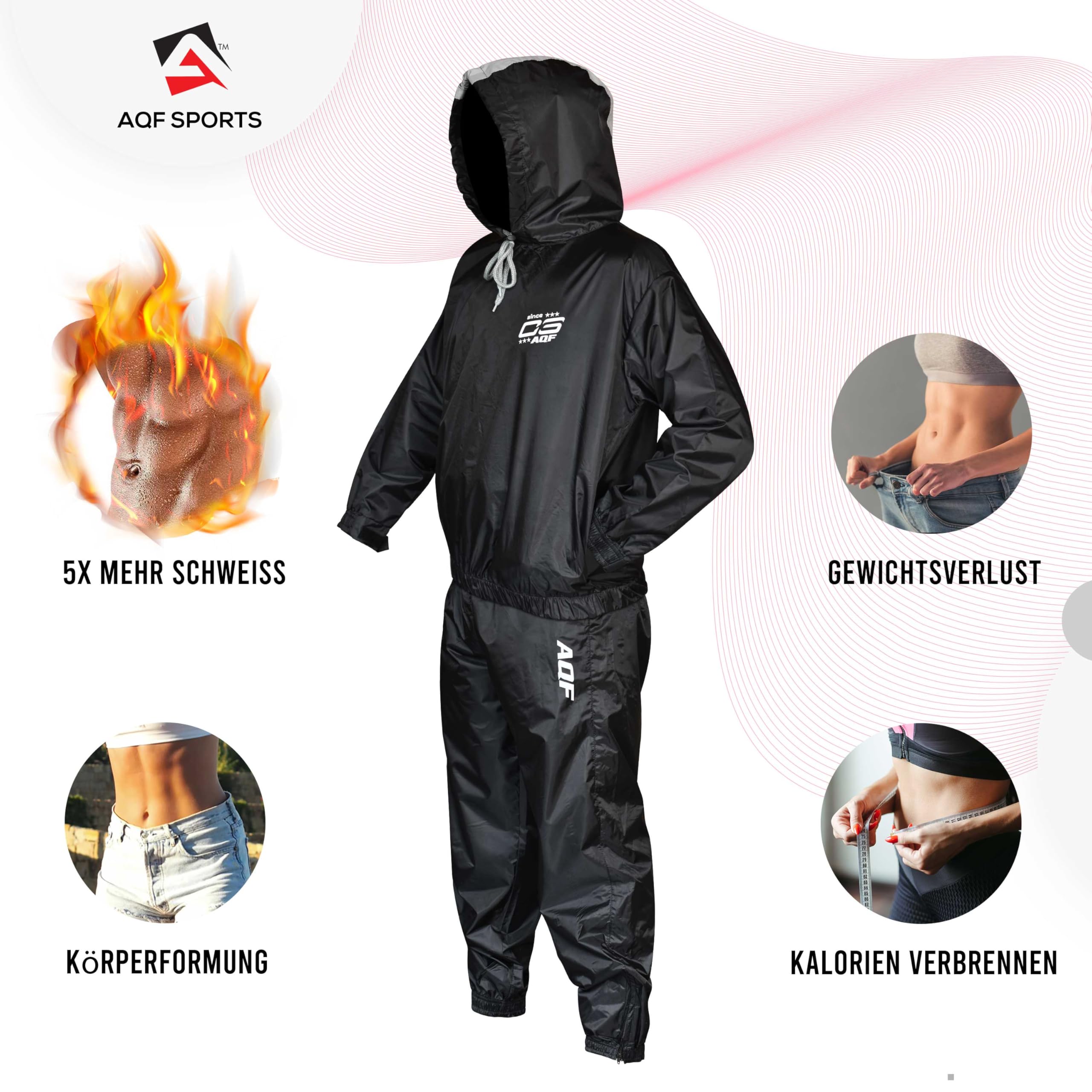 AQF Sauna Suits Schwitzanzug Fitness Trainingsanzug Gym Jogginganzug Jogginghose Herren Damen Abnehmen Anzug Hooded Sweat Suit (Kompletter Sauna-Anzug)
