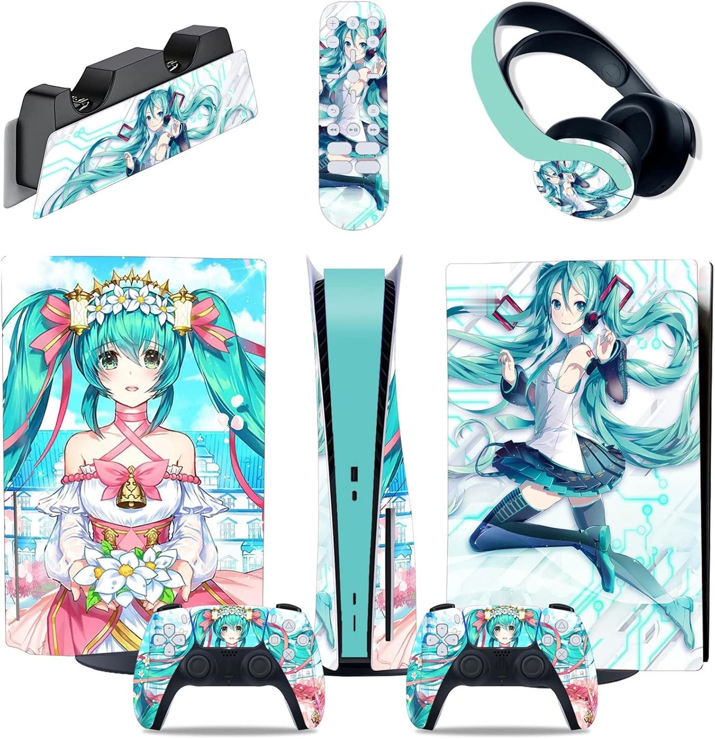 泡立ちなし PS5本体 ディスク版＆デジタル版用 ステッカー ビニールデカール カバー Ps5本体 コントローラー＆充電スタンド＆ヘ