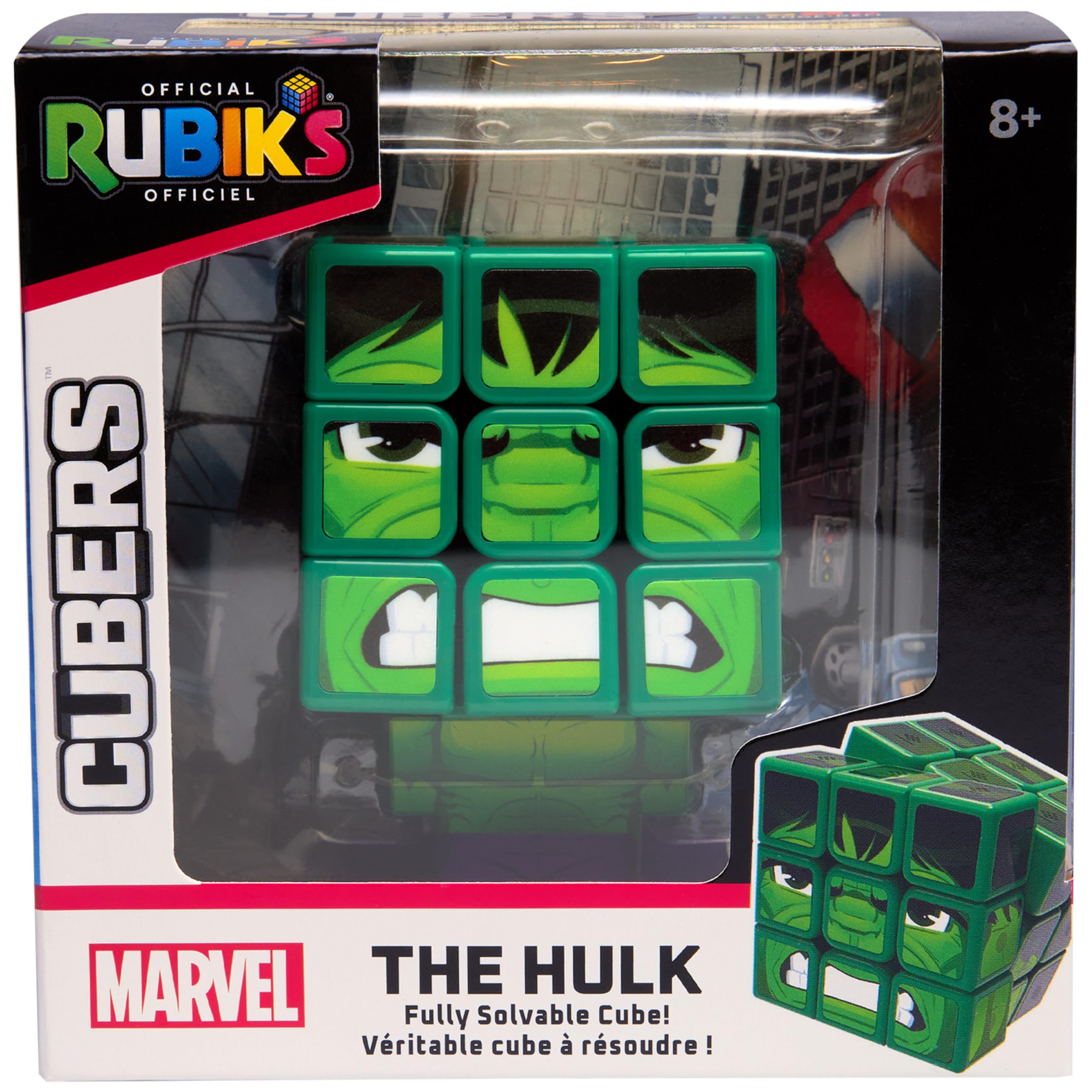 Rubik's Cube, Cubers - Hulk, 3 x 3 Marvel kostka Rubika w stylu Hulk, z fajnymi akcesoriami: korpus, stojak - wyzwanie superbohaterów, od 8 lat