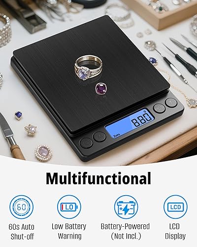 Miniatura 7 de NEXT-SHINE Báscula de gramo de 17.64 oz x 0.00 oz de precisión, mini báscula de bolsillo con 2 bandejas de plástico, pantalla LCD, pesaje de café,