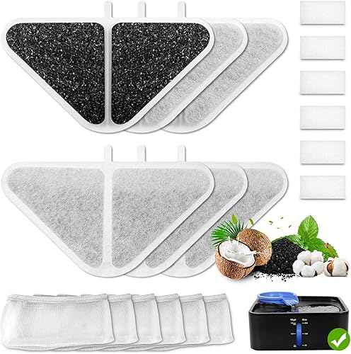 Paquete de 6 filtros de repuesto para fuente de agua para perros de 230 onzas, repuesto para sistema de filtración de 5 capas, fuente de mascotas de