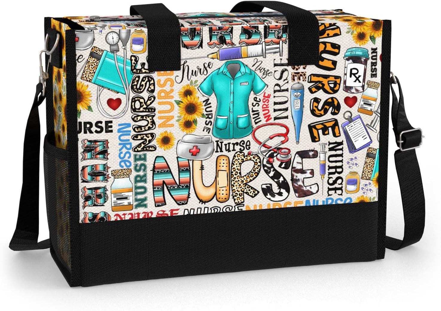 Large Tote Bag for Women. Gift for Nurse. Waterproof Bag with Pockets and Zipper for Travel, Work, Grocery.