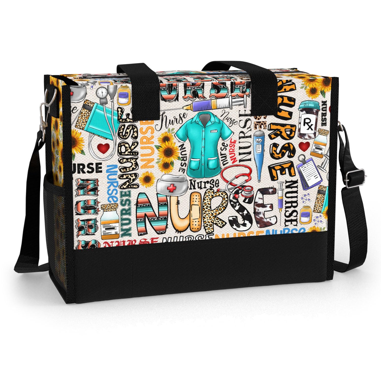 Large Tote Bag for Women. Gift for Nurse. Waterproof Bag with Pockets and Zipper for Travel, Work, Grocery.