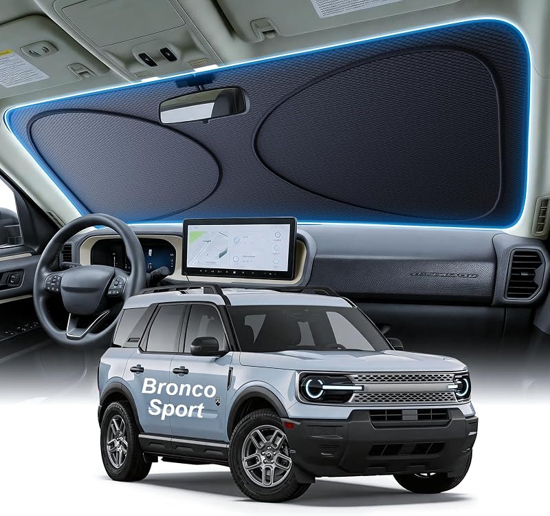 Protetor solar para para-brisa Adefor sob medida para Ford Bronco Sport 2021–2026, dobrável com bolsa de armazenamento, 1 unidade