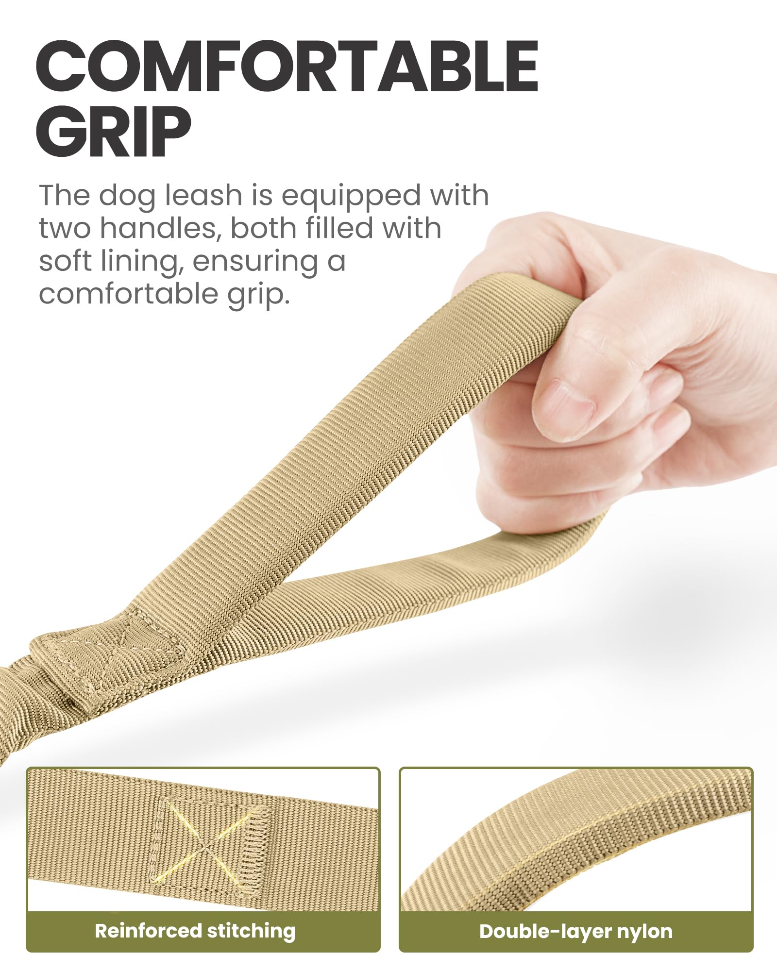 OutdoorMaster Bungee Dog Leash, Improved Dog Safety & Comfort - Khaki Upgraded, MAX:4.76 FT - Image 2