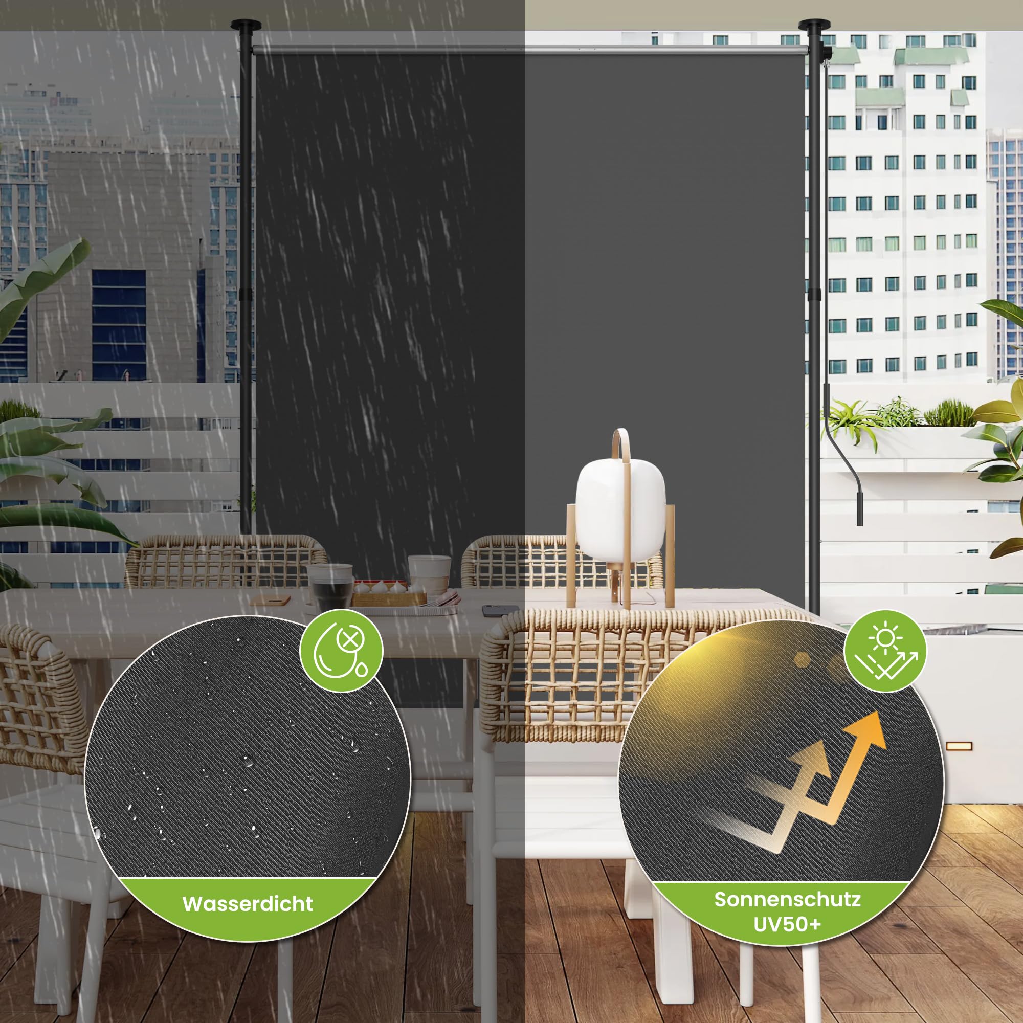 BelleMax Senkrechtmarkise Balkon außen ohne Bohren, Dunkelgrau 200x310cm Vertikalmarkise Klemmmarkise Mit Kurbel, Markise für Terrasse, Sichtschutz Sonnenschutz wetterfest