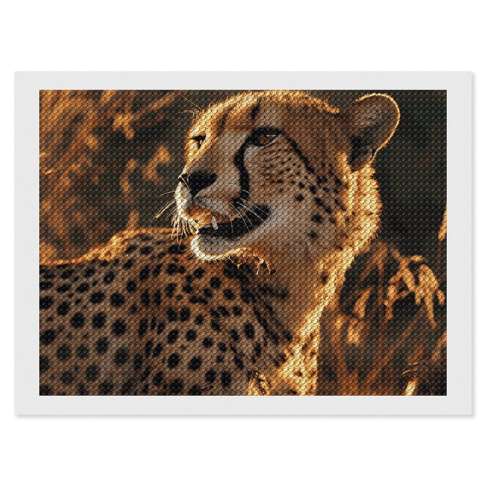 Cheetah Diamond Art Kits for Adults, DIY 5D Diamonds Painting Kits for Beginner, Round Full Drill Diamond Dots Painting, 12"x16" Diamonds Pictures Gem Art and Crafts Wall Decor