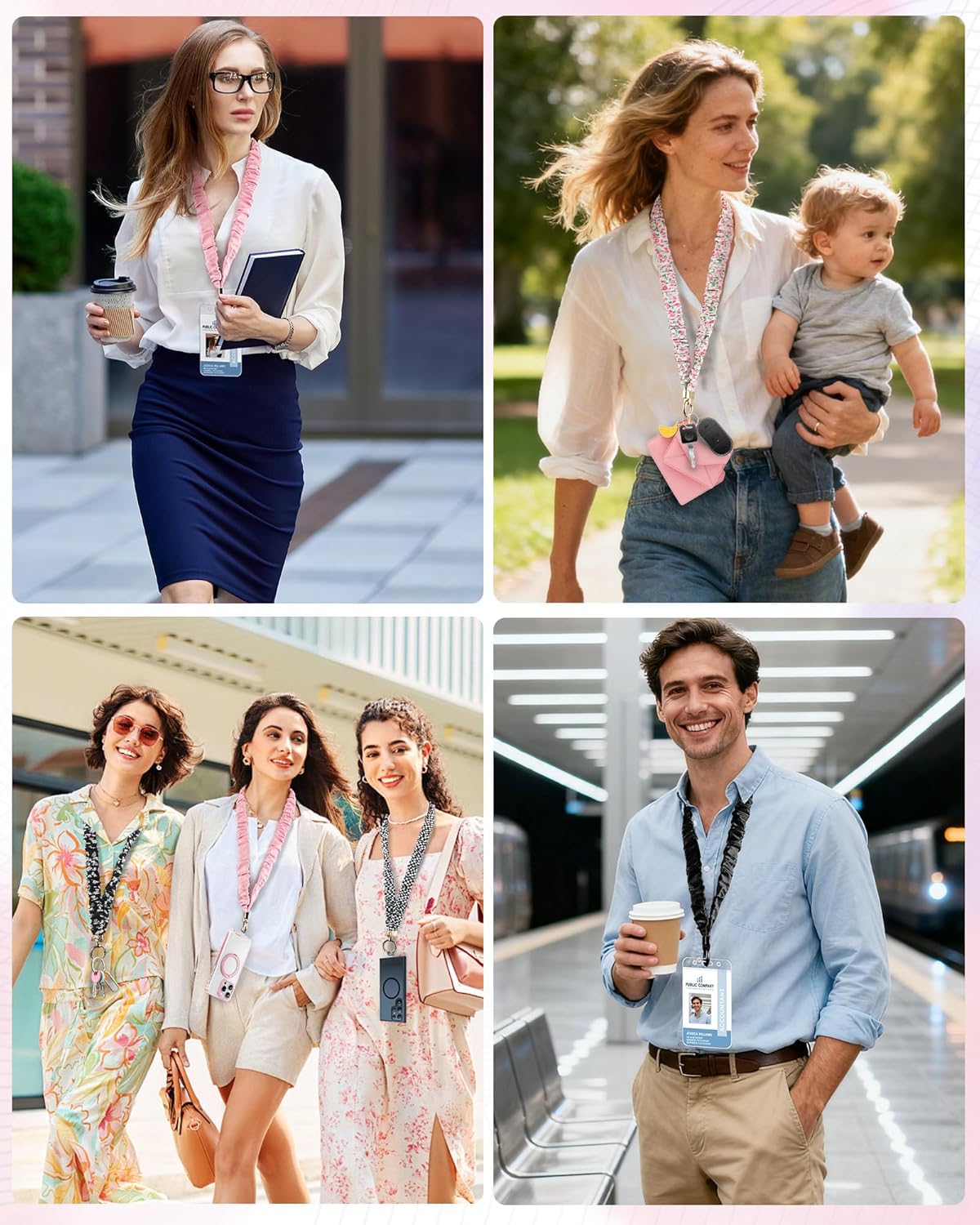 Scrunchie Lanyard for ID Badge Holder, Cute Teacher Lanyard for Women with 2 Card Clear Badge Holder (Pink Floral) - Image 6