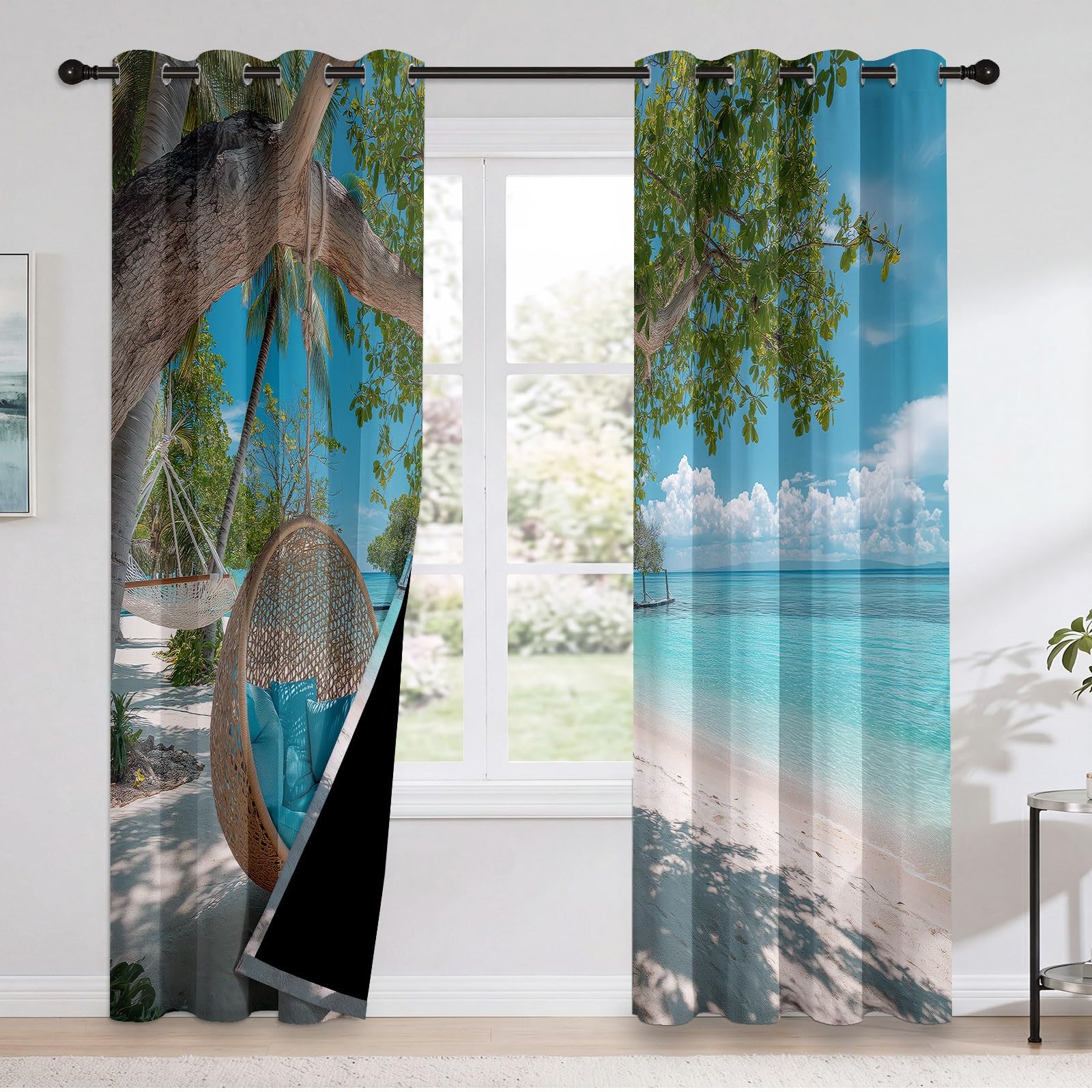 Tenda oscurante termica isolante anti anti calore, finestra oscurante marina, natura, spiaggia, tropicale, palma mare scuro, con occhielli, anti freddo, raggi UV, rumore, soggiorno, camera da letto