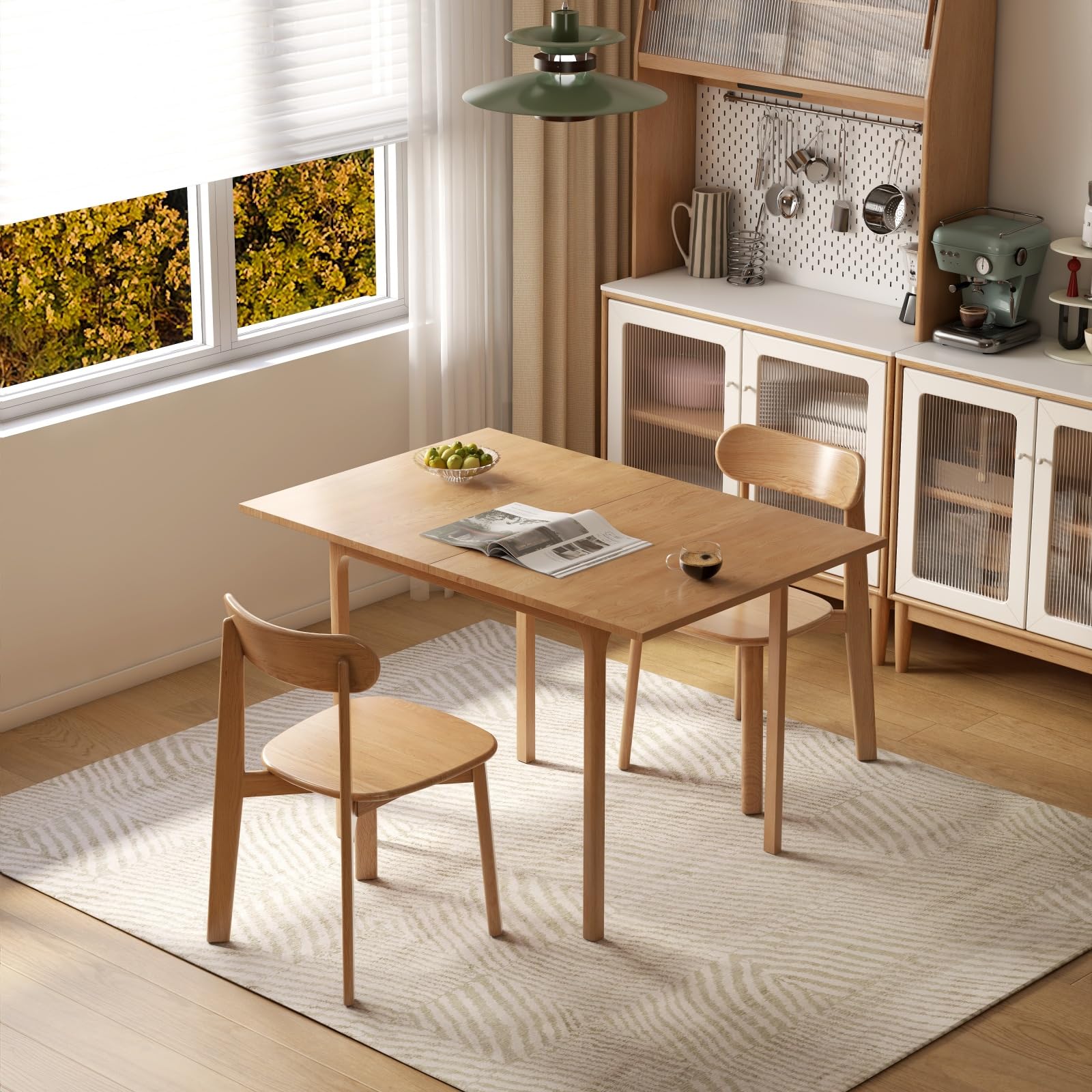 Juego de mesa de comedor plegable que ahorra espacio para 2, mesa de madera moderna y 2 sillas, ideal para cocinas pequeñas y comedores, diseño compacto para un fácil almacenamiento