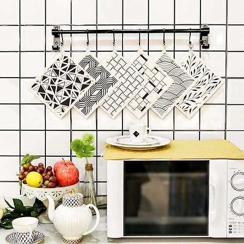 Miniatura 6 de Morigins Paños de cocina suecos para cocina, paquete de 6 paños de esponja de celulosa minimalistas negros, no rayan, toallas de papel