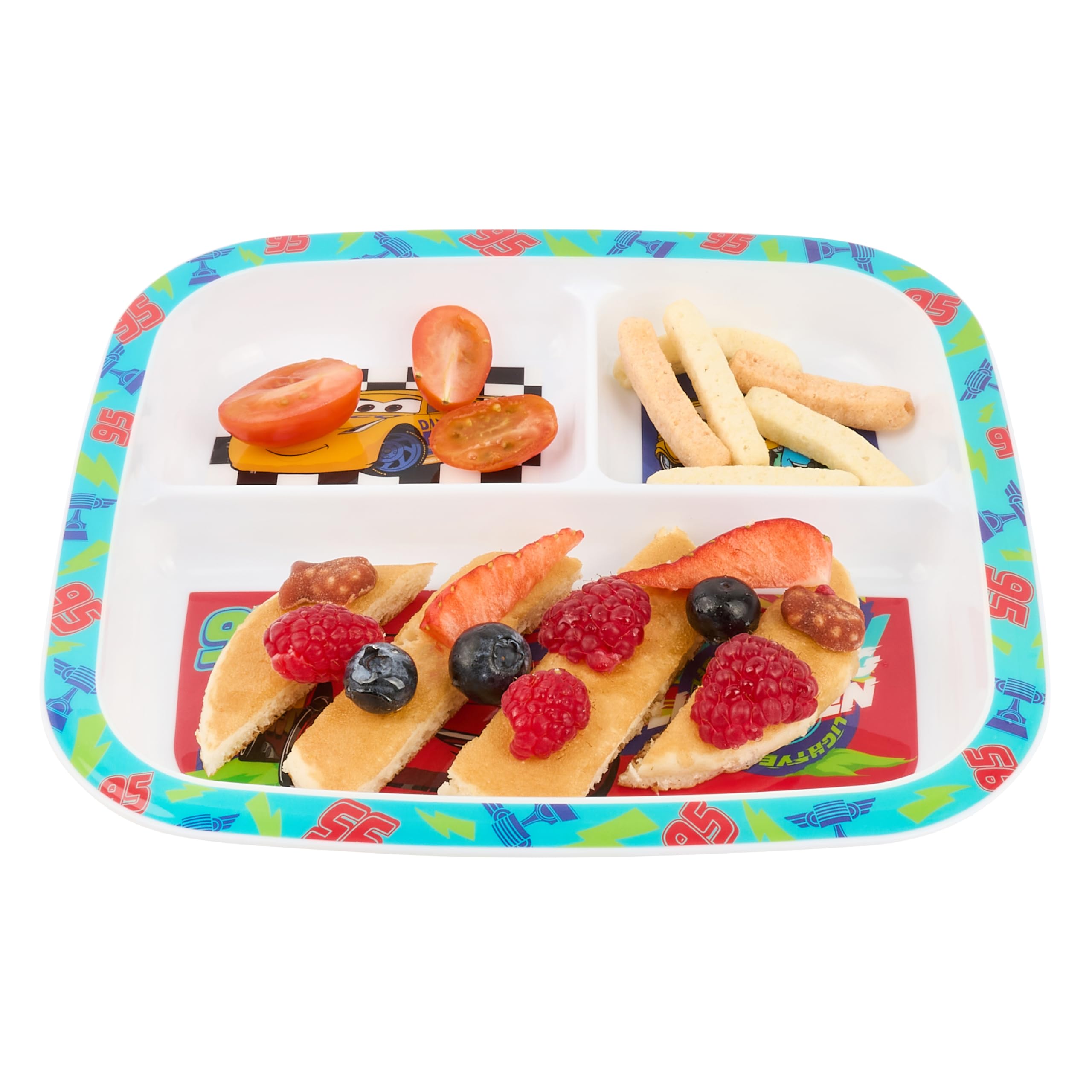 Disney Cars Lightning McQueen - Plato dividido, vajilla infantil de polipropileno con personajes Dinoco, diseño de 3 compartimentos