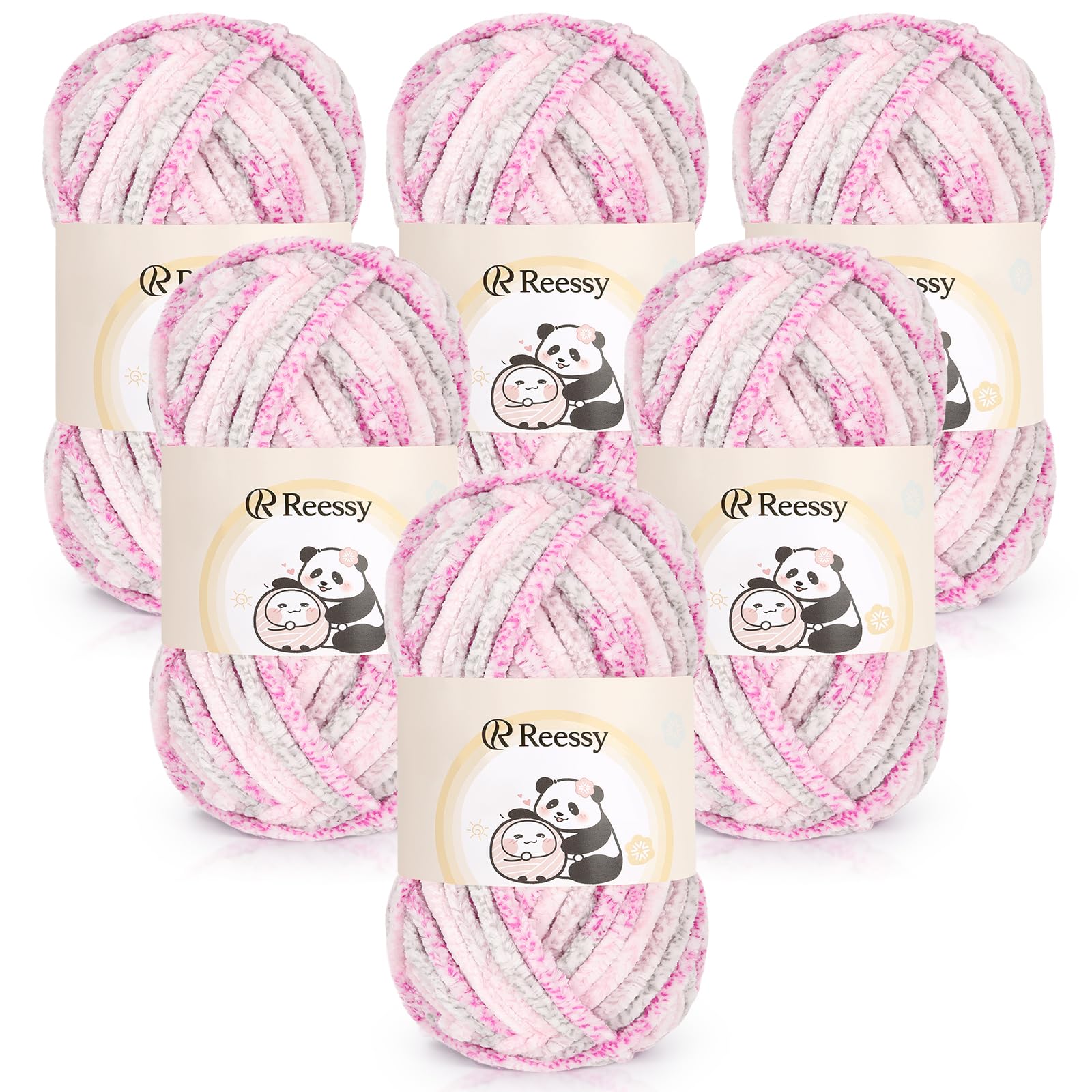 Reessy Chenille Yarn 600g(6×100g), Super Soft Fluffy Velvet Yarn Set, Thick Yarns Knitting Wool for Knitting and Crochet Amigurumi, Handbag, Blankets, DIY(Rose Garden)