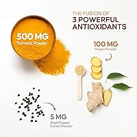 Vista 4 de Curcumina de cúrcuma 90 cápsulas vegetales con pimienta negra y jengibre para una mejor absorción 100% pura y natural Fabricado en la India