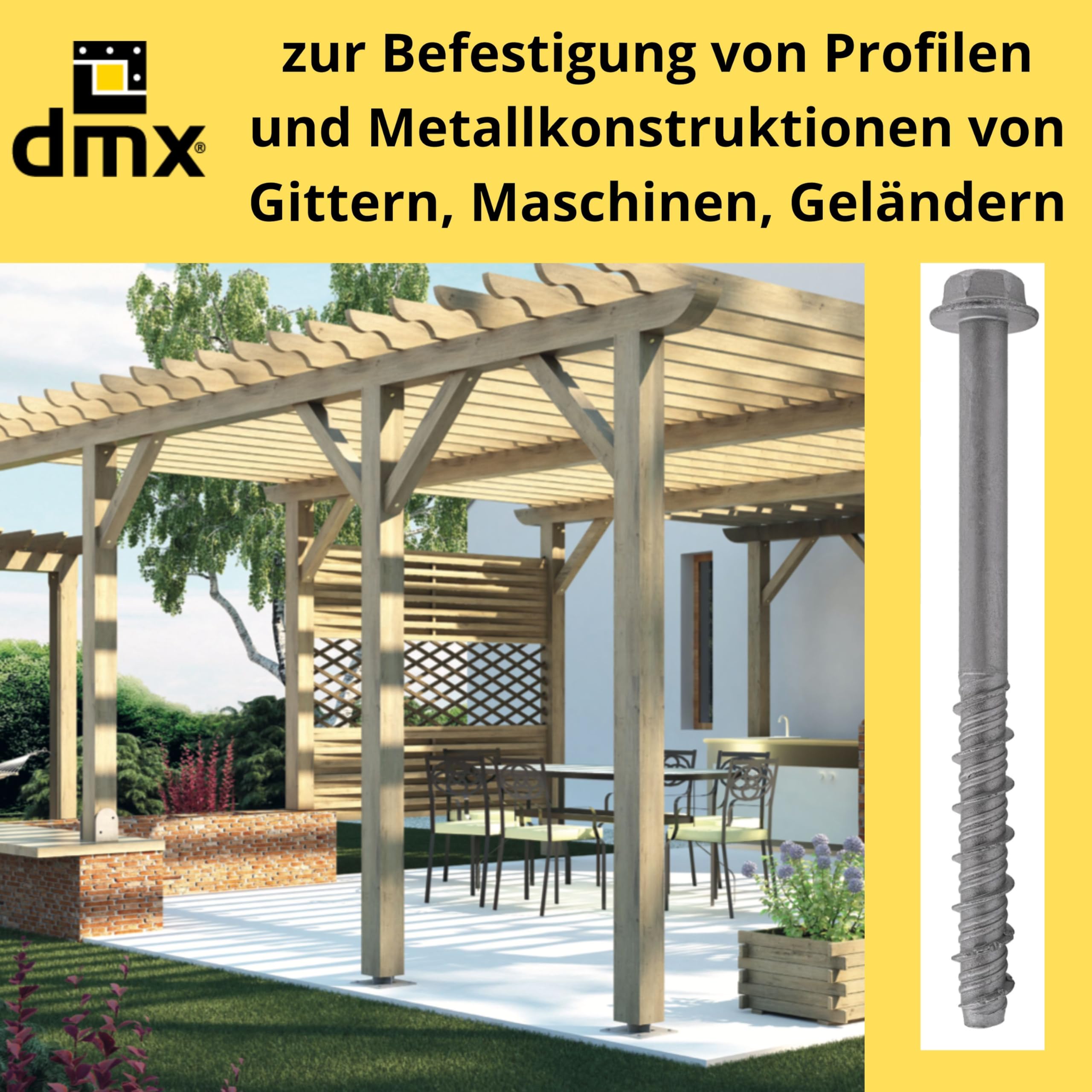 DMX - Betonschrauben Sechskant- Betonschraube Fassadenschraube Spezialschrauben Gasbetonschrauben, gehärteter Kohlenstoffstahl mit Korrosionsschutz 12,5mm - 20 Stk - PBW - 12,5x200