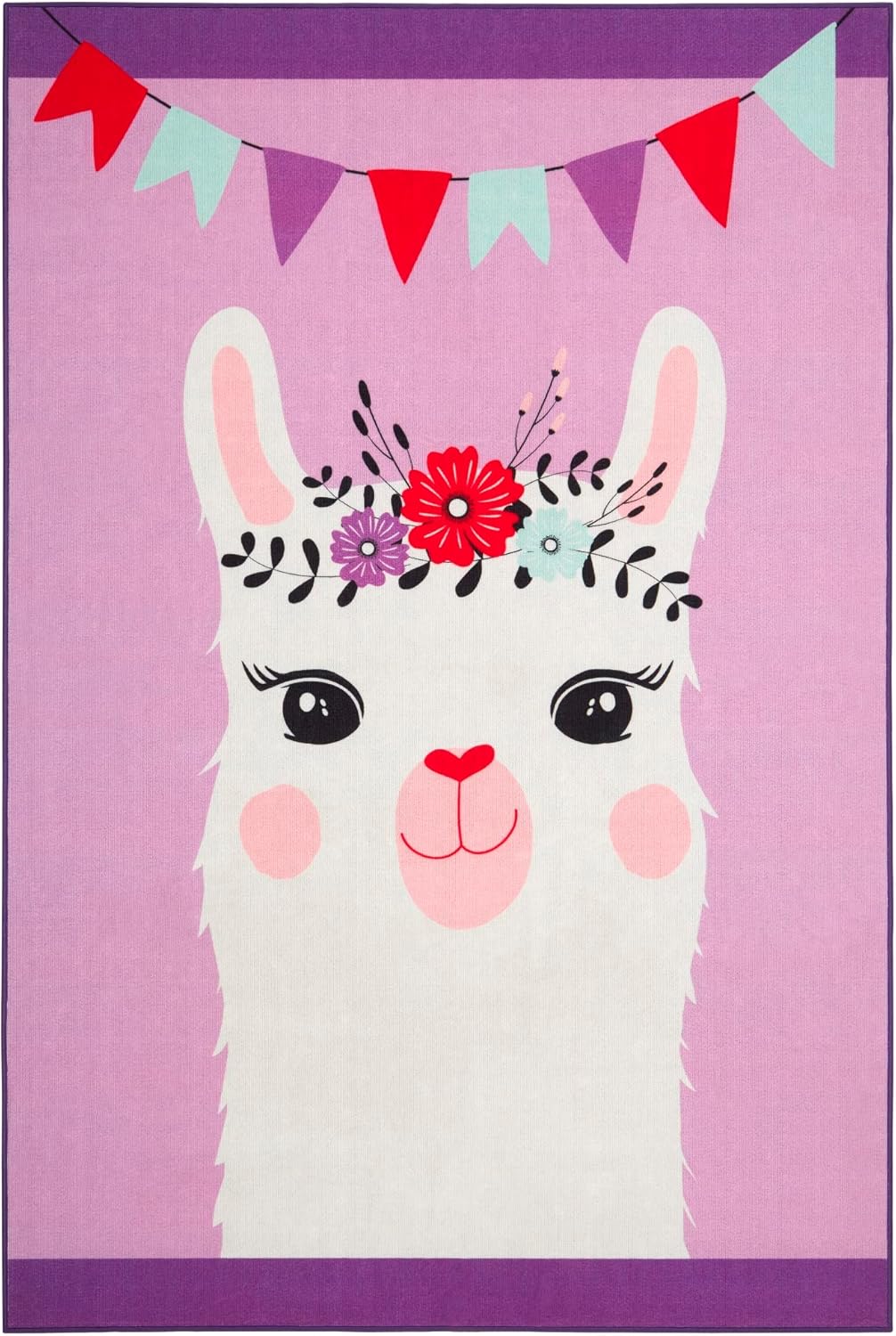 Home Dynamix Everwash Imagine Llama Kids Machine Washable Area Rug, Purple/White, 3'x5'