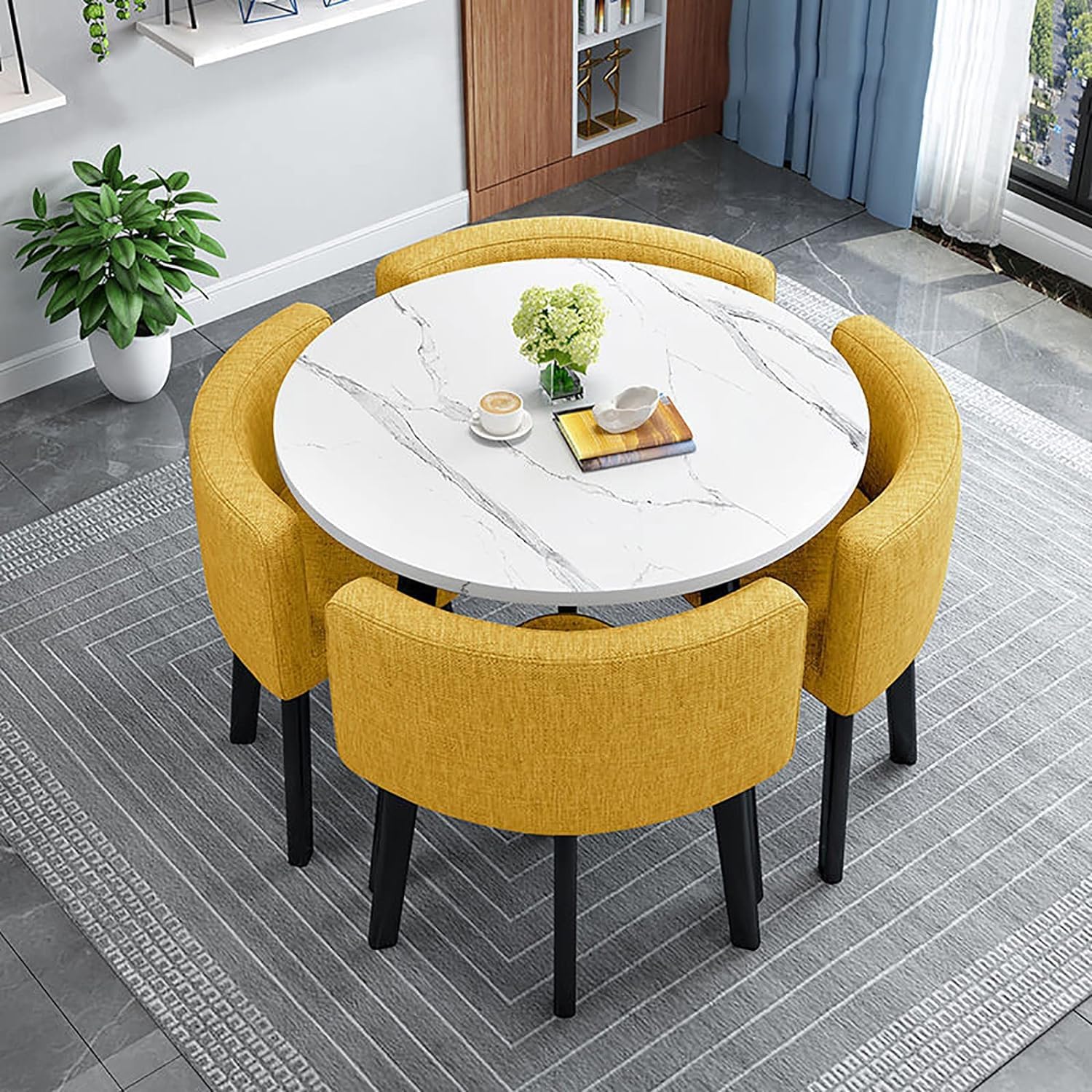 Modern Dining Table Set for 4 Round Conference Room Table with Chairs Small Round Dining Room Table Set Circle Kitchen Table for 4,A22-90x90x75cm