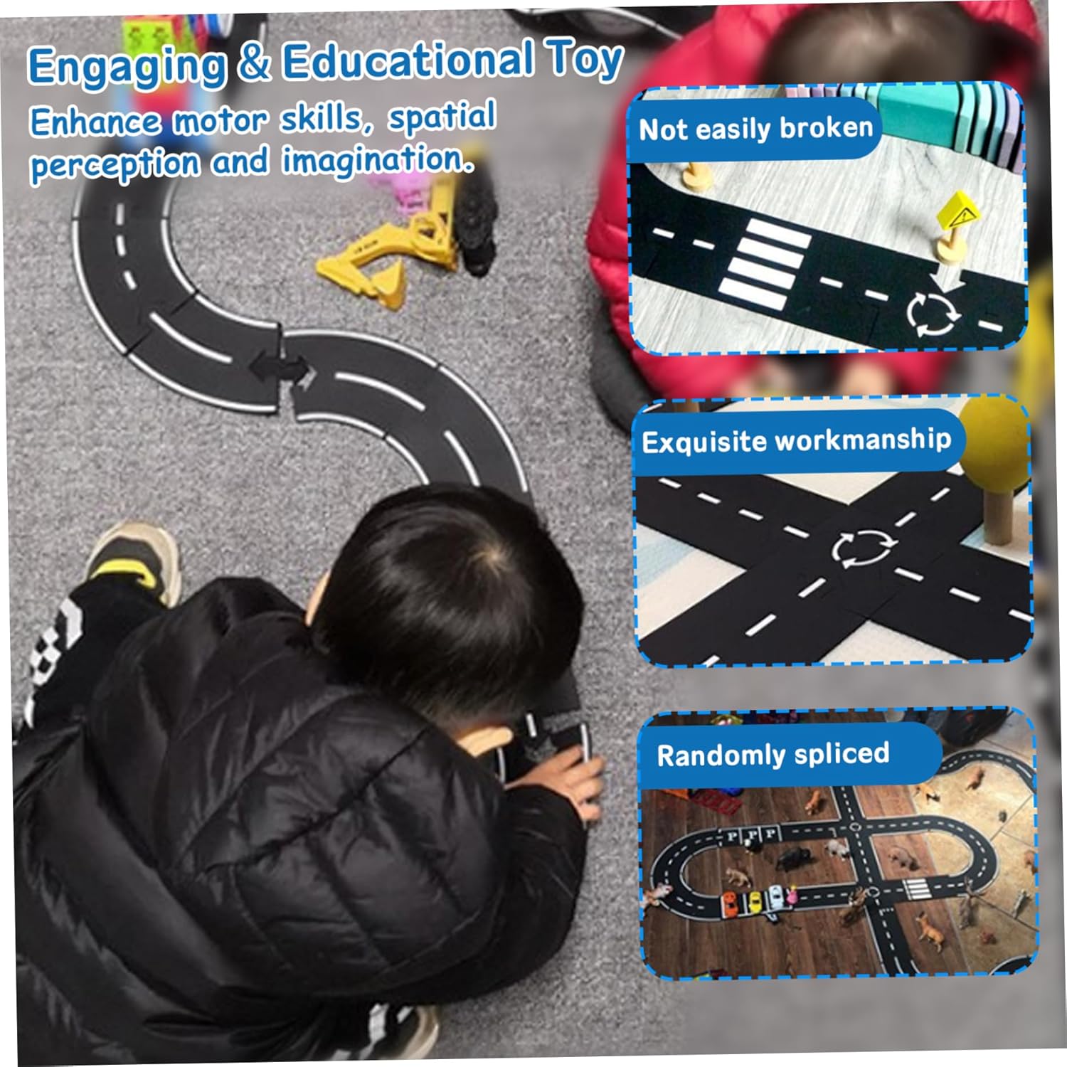 Flexible Car Tracks for Kids, Indestructible Waterproof Modular Puzzle Track, Flexible Expressway Circuit Set Toy for Indoor Outdoor(16PCS)