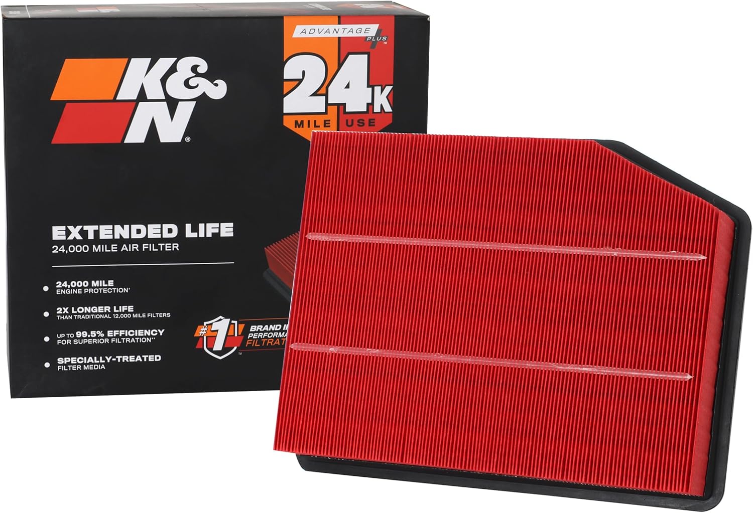 K&N Engine Air Filter: Extended Life 24,000 Mile Replacement Air Filter: Compatible with 2019 Chevy/GMC Truck (Silverado 1500, Sierra 1500), KNX-5083