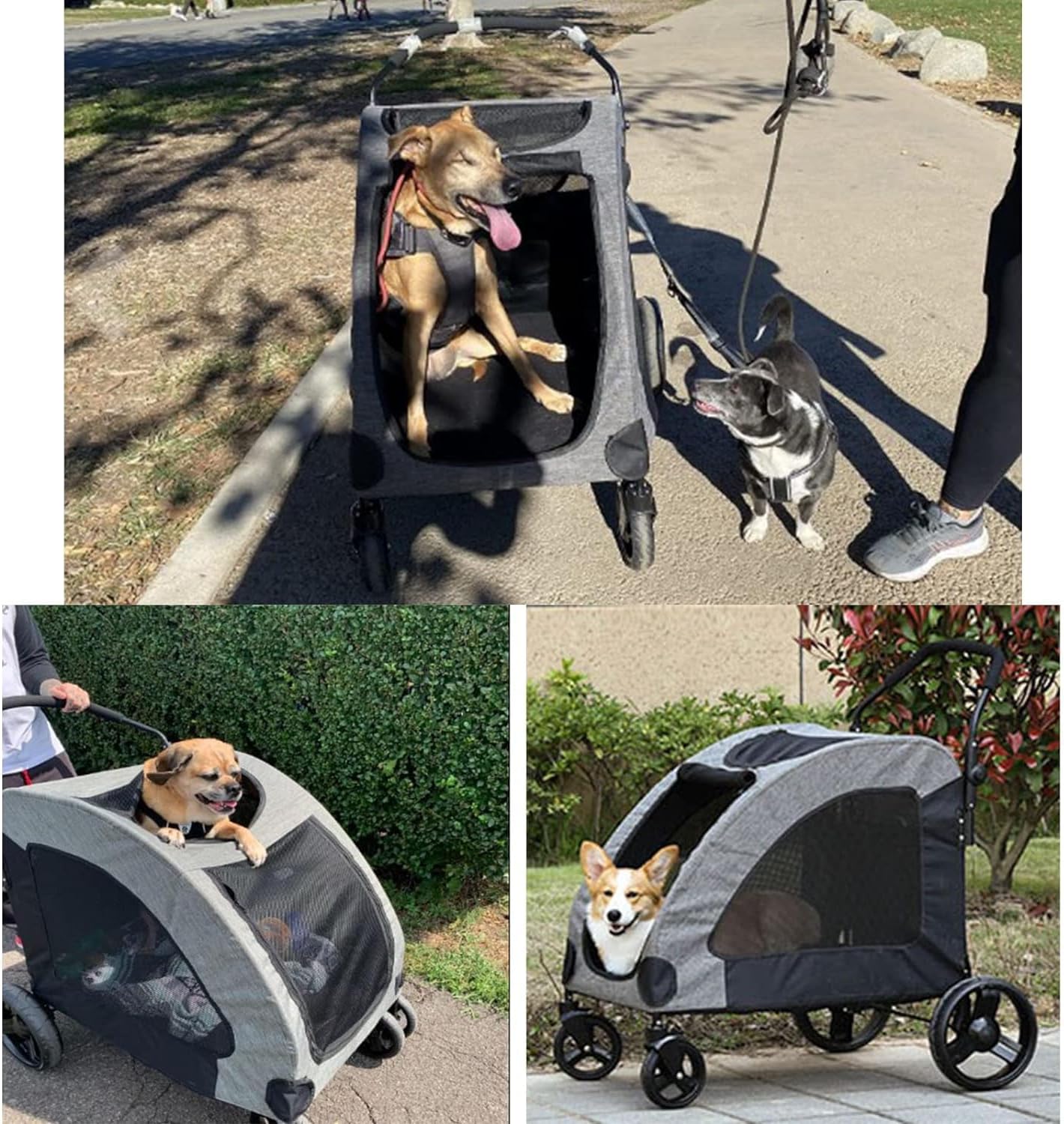 Stroller for Cats Dog Stroller Foldable Dog Stroller with 4 Rubber Wheels and Adjustable Handle Zipper Entry Pet Cart, Mesh Skylight Cat Dog Stroller Pet Carrier Strolling Cart(Grey)