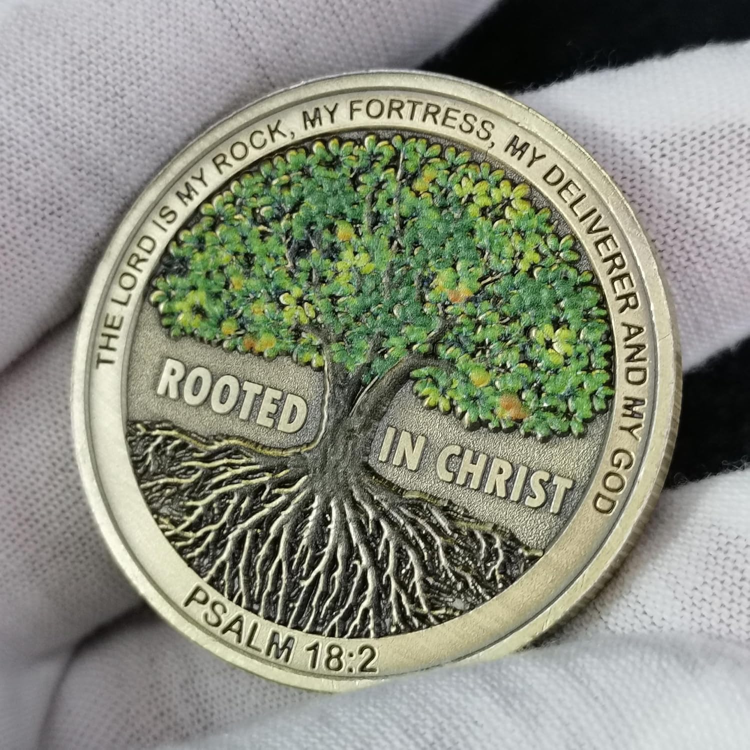 Rooted in Christ The Lord is My Rock My Fortress My Deliverer Challenge Coin Christian Pocket Hug Token (Pack of 10)