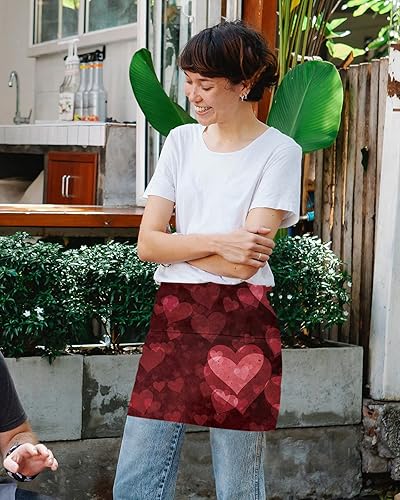 Miniatura 4 de Delantal romántico de camarera con relleno de corazón rojo con 3 bolsillos, delantales de servidor, delantales de servidor, impermeables, para