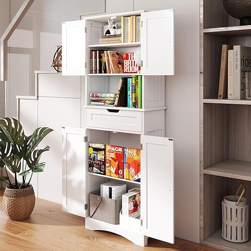 Miniatura 3 de Gizoon Armario de almacenamiento de despensa de cocina de 66 pulgadas de alto con puertas y estantes, armario de almacenamiento de baño con cajón,