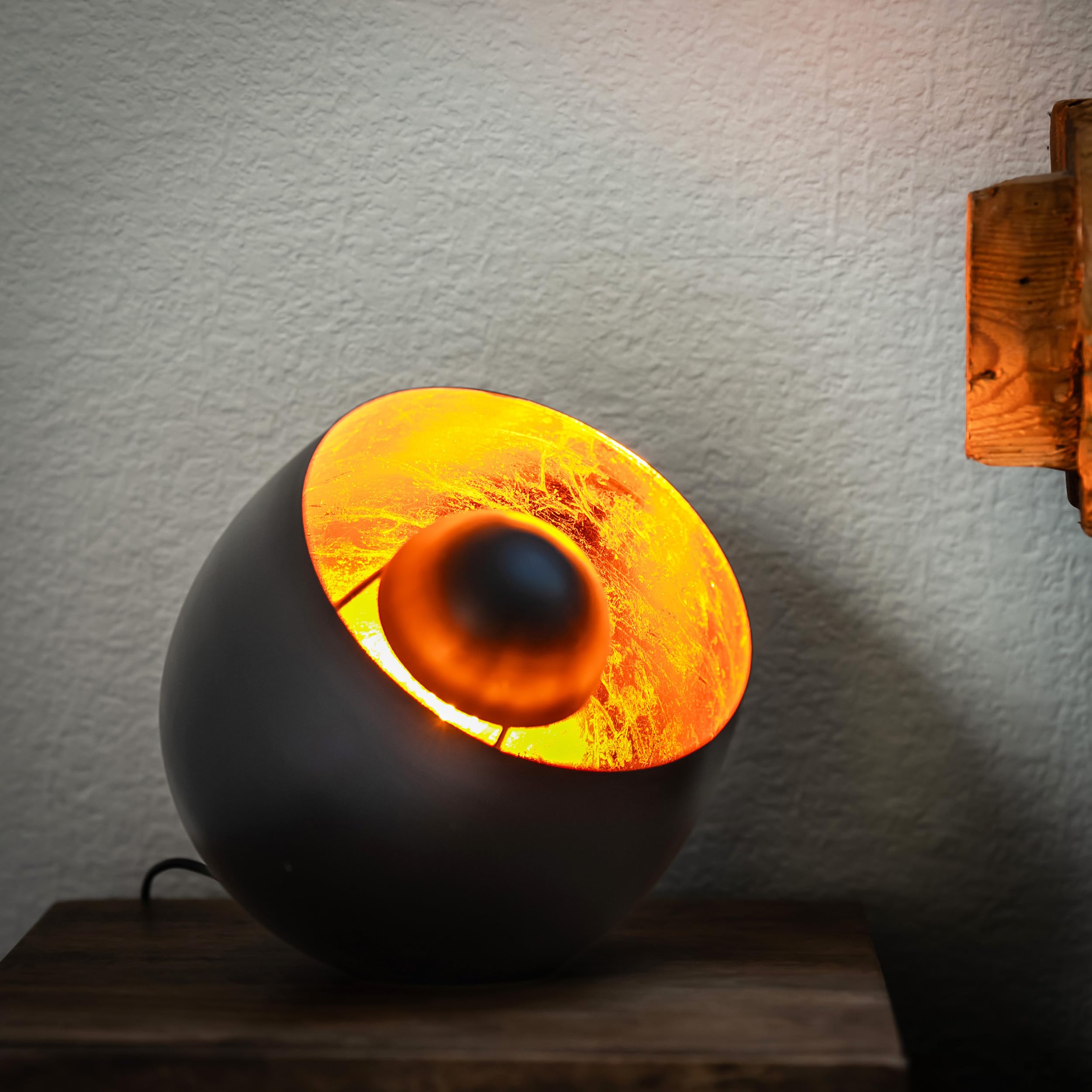 ZEYA Tischleuchte Schwarz Kupfer Metall, Ø 23, rustikale Standleuchte Tisch, runde Dekoleuchte schwarz, industrial & retro Style, E27 Fassung max 40 Watt, Wohnaccessoire & Geschenk für neues Zuhause