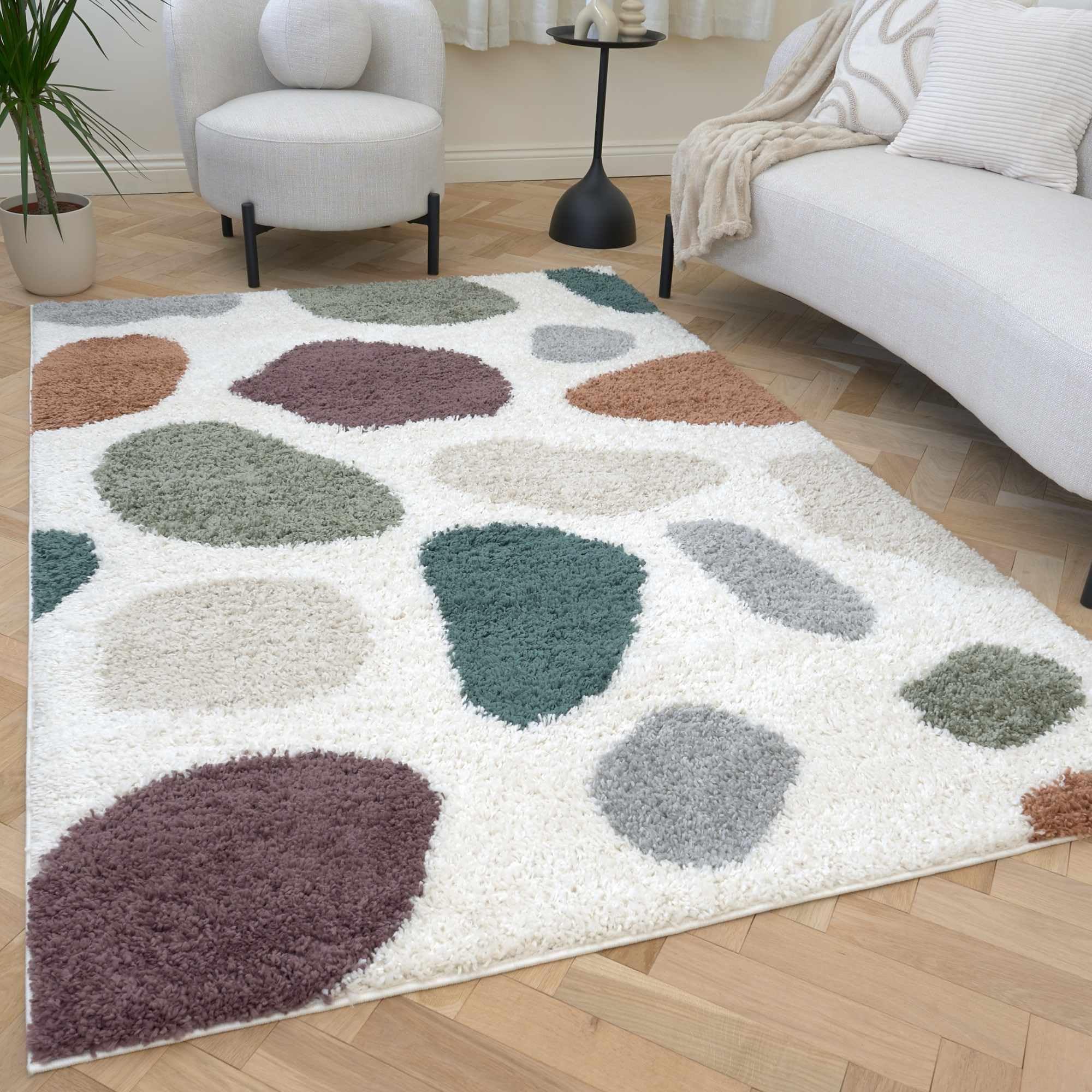 THE RUGS Moodi Shaggy Rug - Pebble Design - 120 cm x 170 cm - Multicolor