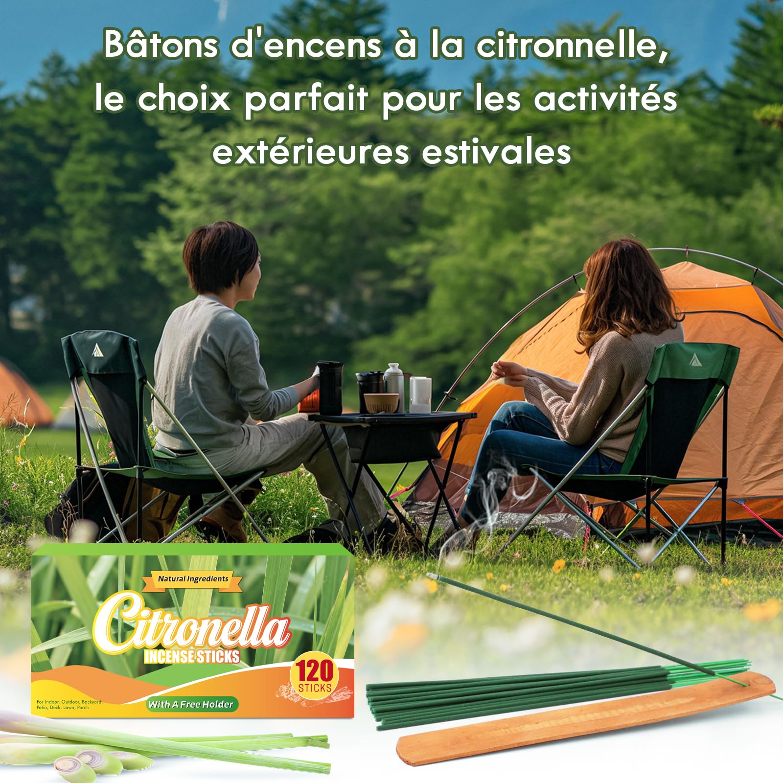 SCENTORINI Bâtons d'Encens Naturelle Citronnelle Extérieur Jardin Balcon Terrasse 120 pcs