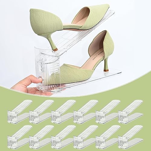 Miniatura 9 de Organizador de Ranuras Transparentes para Zapatos para Closet, Paquete de 20 Apiladores de Zapatos Ajustables y Almacenamiento de Zapatos que Ahorra