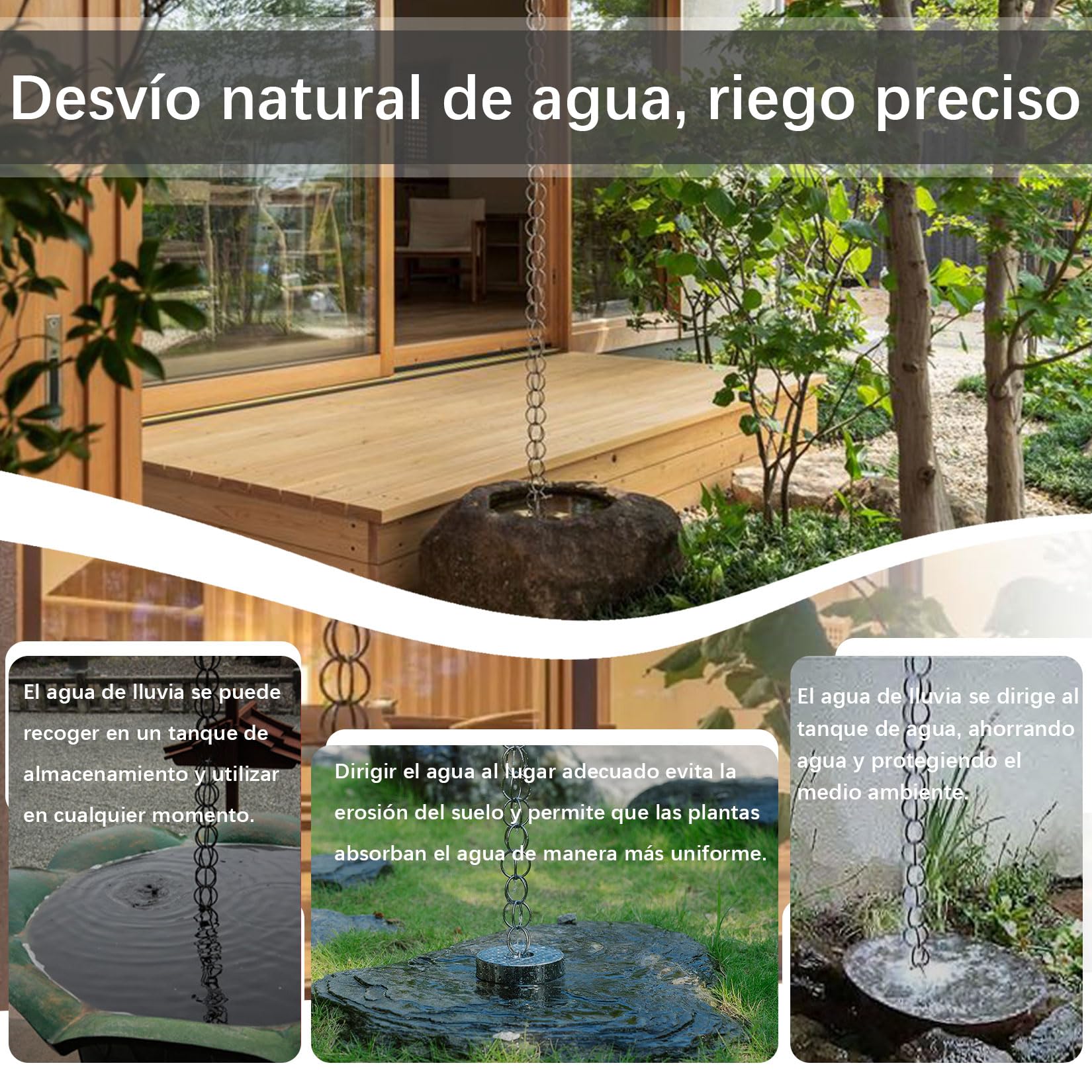 Cadena del Colector de Lluvia del Metal,Cadena de Lluvia Exterior,Agua de Lluvia de los Bajantes de los Canales,Desviador del,para Casa, Jardín, Exterior,Temple Villa 3m(10ft)