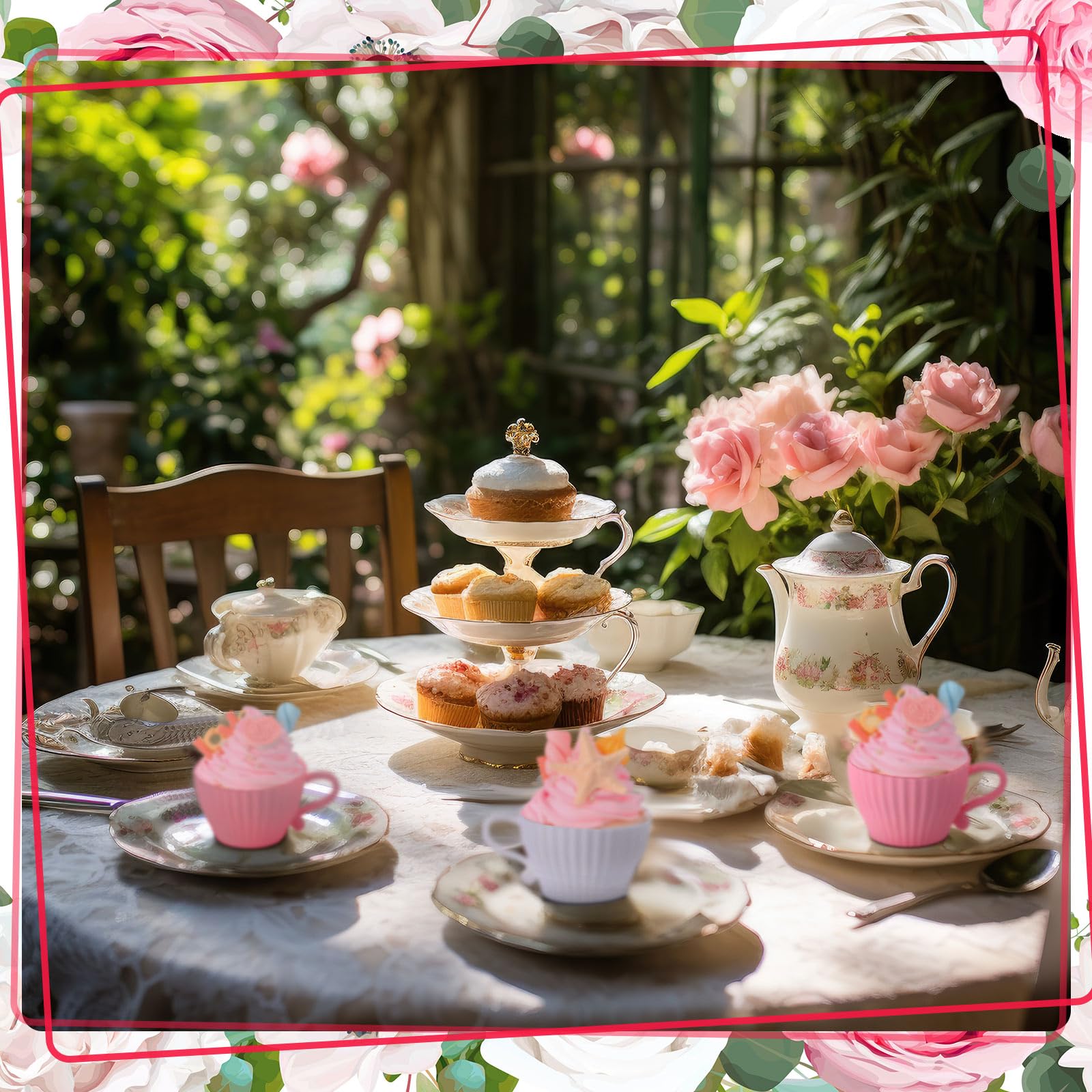 Vesici 12 Silikon-Muffinförmchen zum Backen, Silikon-Cupcake-Formen-Set, Teetassen-Cupcake-Förmchen, wiederverwendbare Muffinförmchen, Teetassen-Cupcake-Backförmchen, 12 Tassen, 12 Untertassen, Weiß