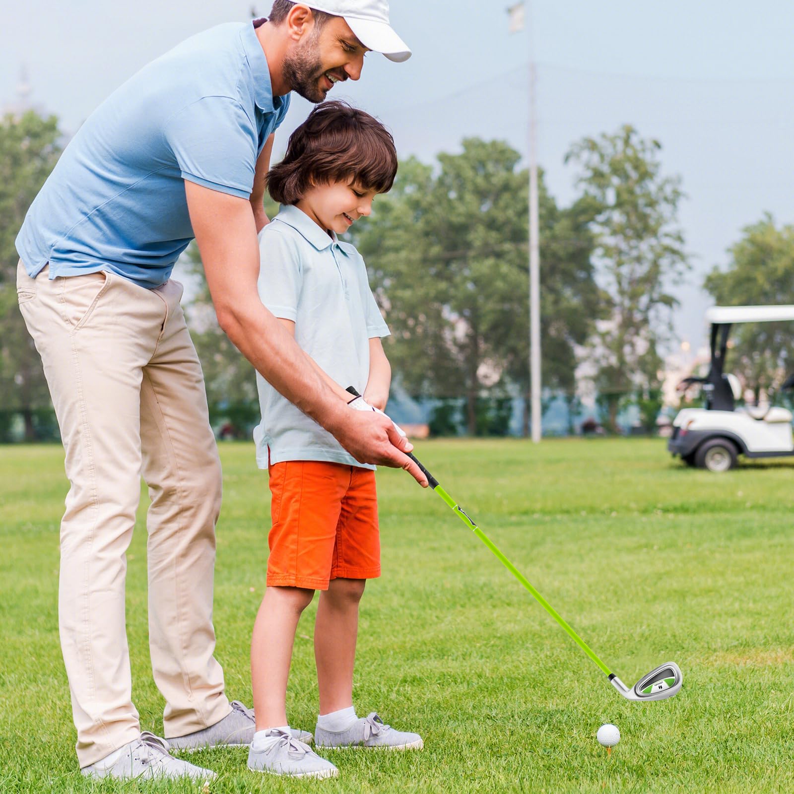 COSTWAY Hierro Junior #7 para Niños, Palo de Golf Individual para Chicos y Chicas con Eje de Fibra de Vidrio y Cabeza Protectora, Palo de Golf para Práctica Junior, Mano Derecha, 76 CM, Edad 8-10
