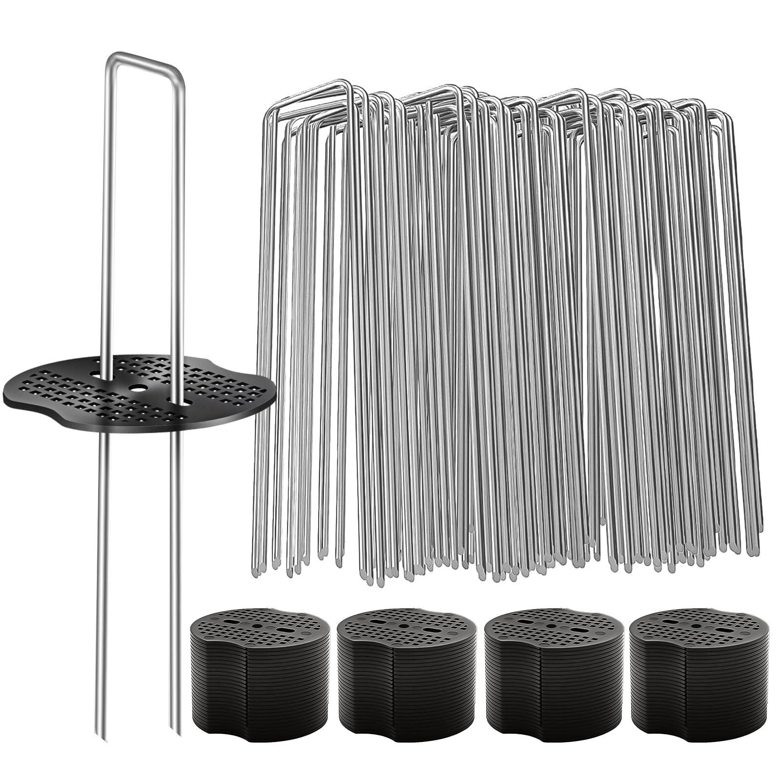 Juego de 400 estacas de jardín para paisaje, calibre 11 de 6 pulgadas, pines galvanizados en forma de U resistentes con junta para tela de barrera de malezas, césped artificial y paisajismo de patio