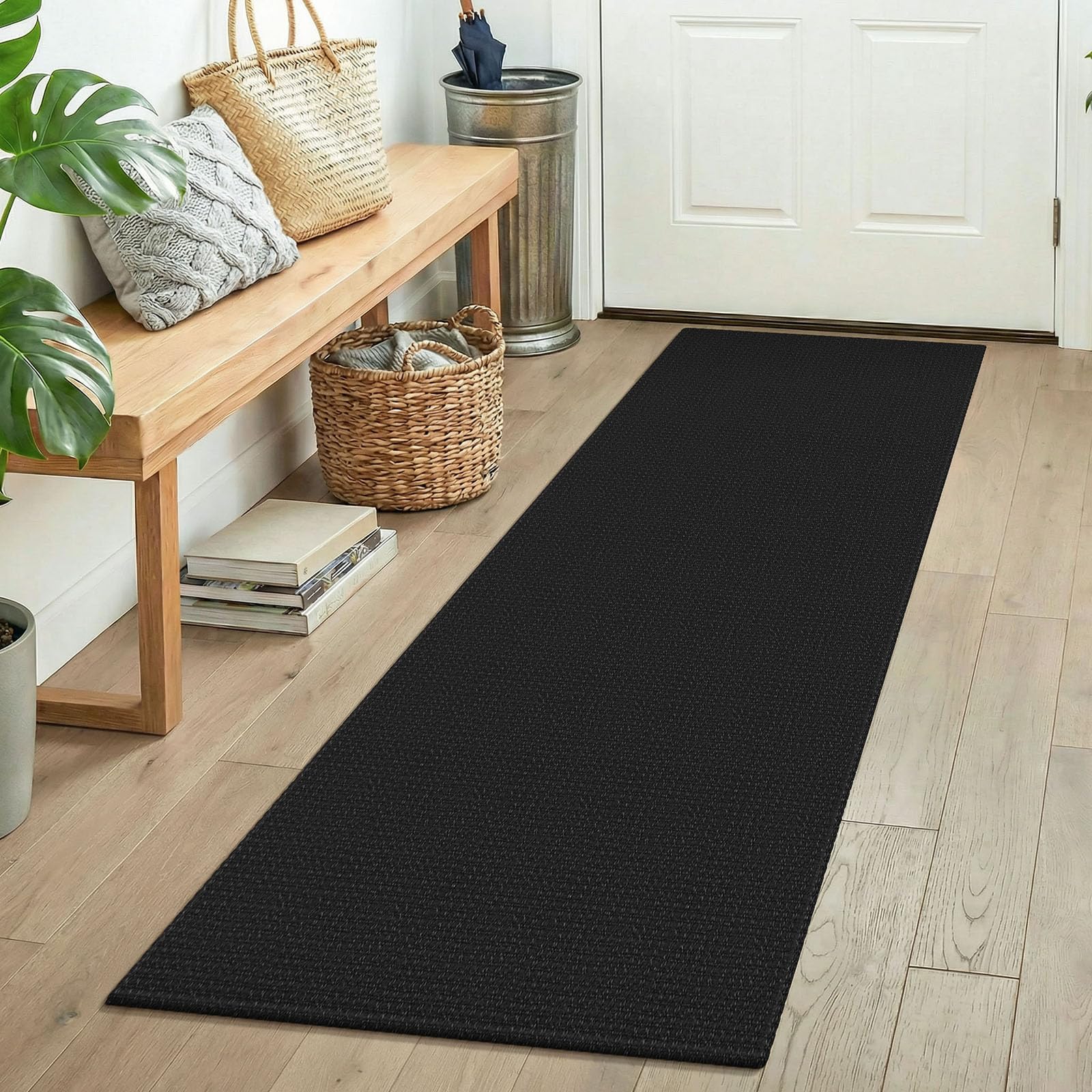 KOZYFLY Runners for Hallways 2x5 ft Washable Kitchen Runner Non Slip Rubber Backed Hall Runners Cotton Entryway Runner Rugs Floor Carpet for Indoor Backdoor Bedroom Kitchen, Black/Dark Grey — image 1