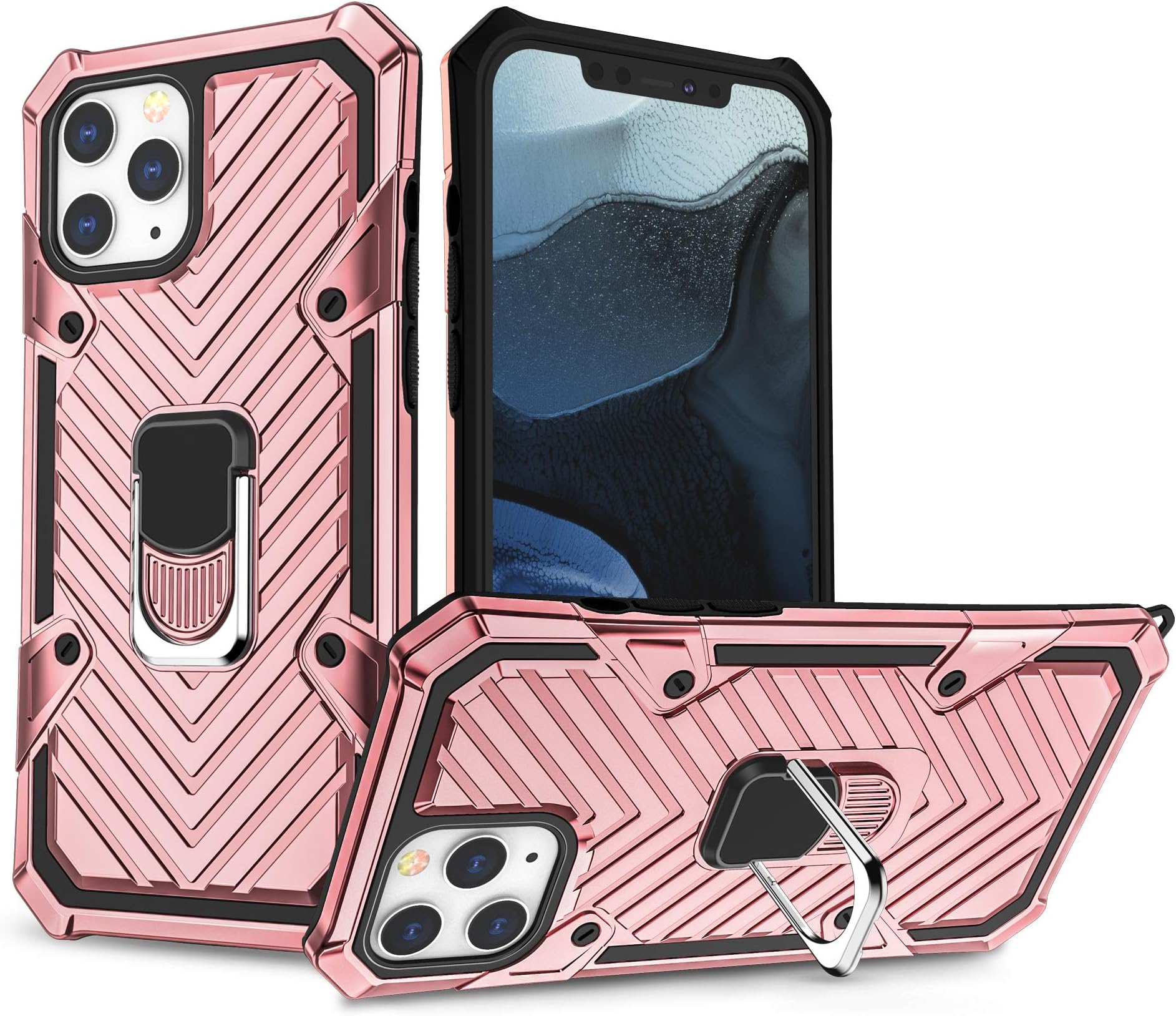 EYZUTAKCase for iPhone 11 6.1 inch, Military Grade Protective Phone Case with Magnetic Car Mount 360 Degree Rotation Metal Finger Ring Holder Magnet Car Holder Shockproof Case - Rose Gold