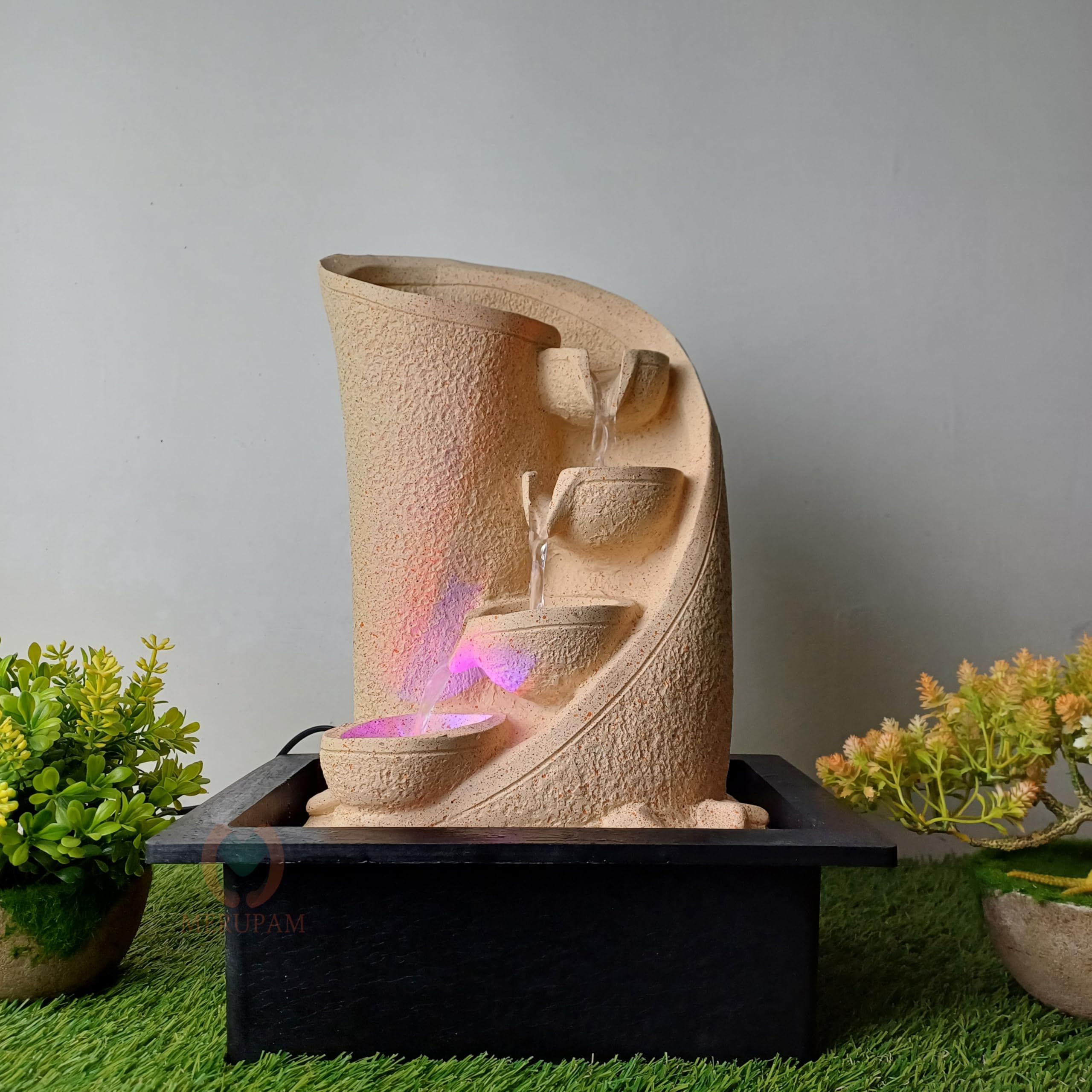 Merupam Tabletop Water Fountain for Home Decor with Multicolor LED Light, Meditation Relaxing Indoor Decoration, Zen Fountain for Home, Office, Bedroom Decoration (M-18)-image-29