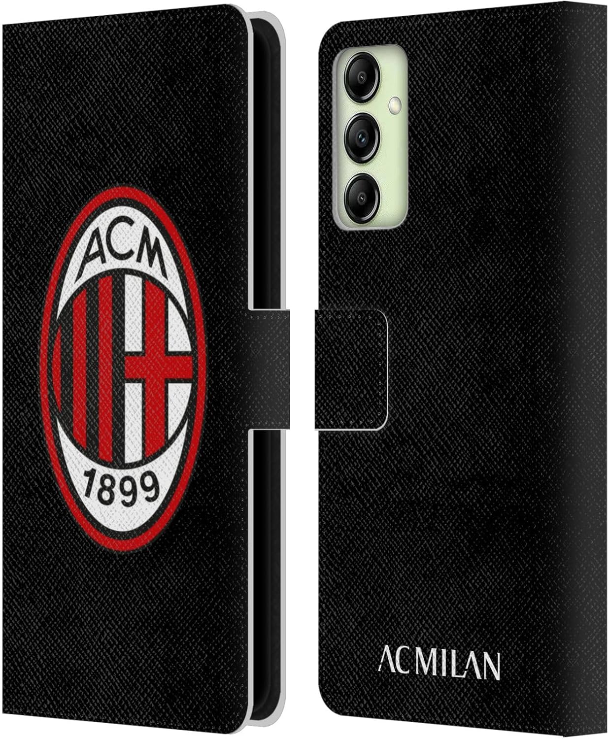 Head Case Designs Officially Licensed AC Milan Full Colour Black Crest Leather Wallet Case Compatible with Samsung Galaxy A14 5G
