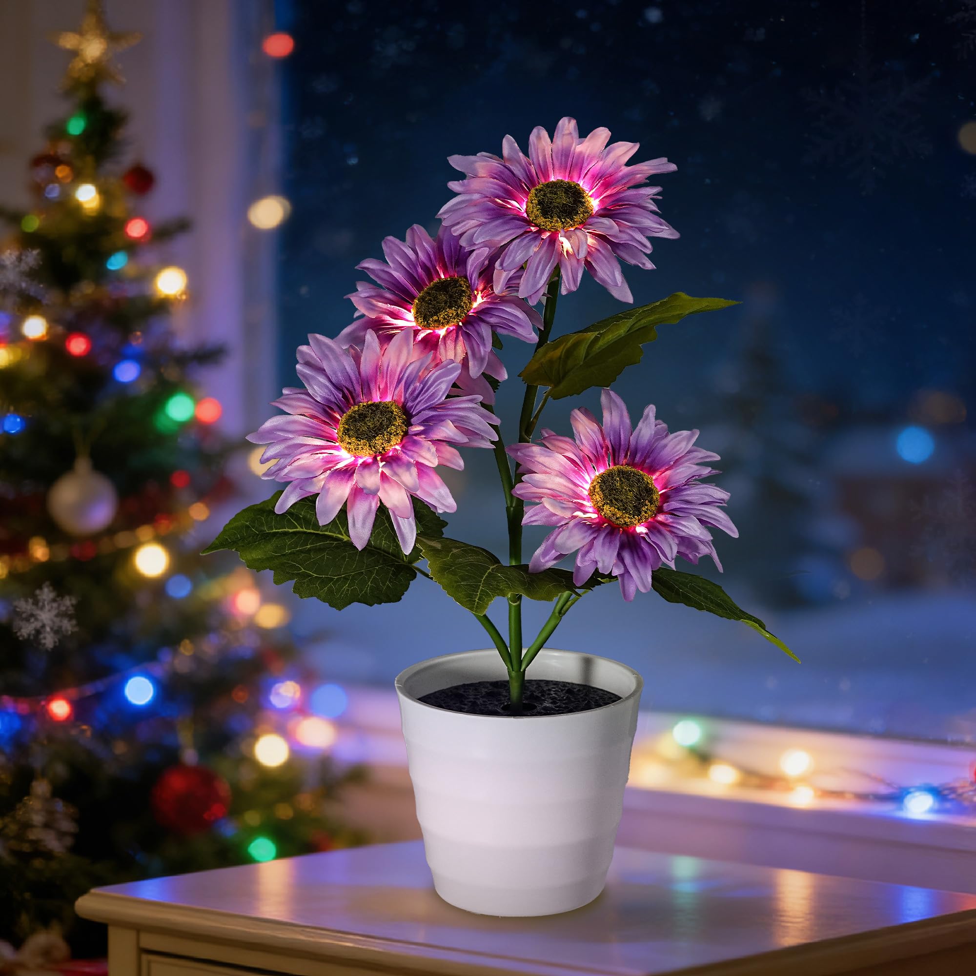 Purple Daisy Flower Table Lamp Decor Gifts for Women Birthday Christmas